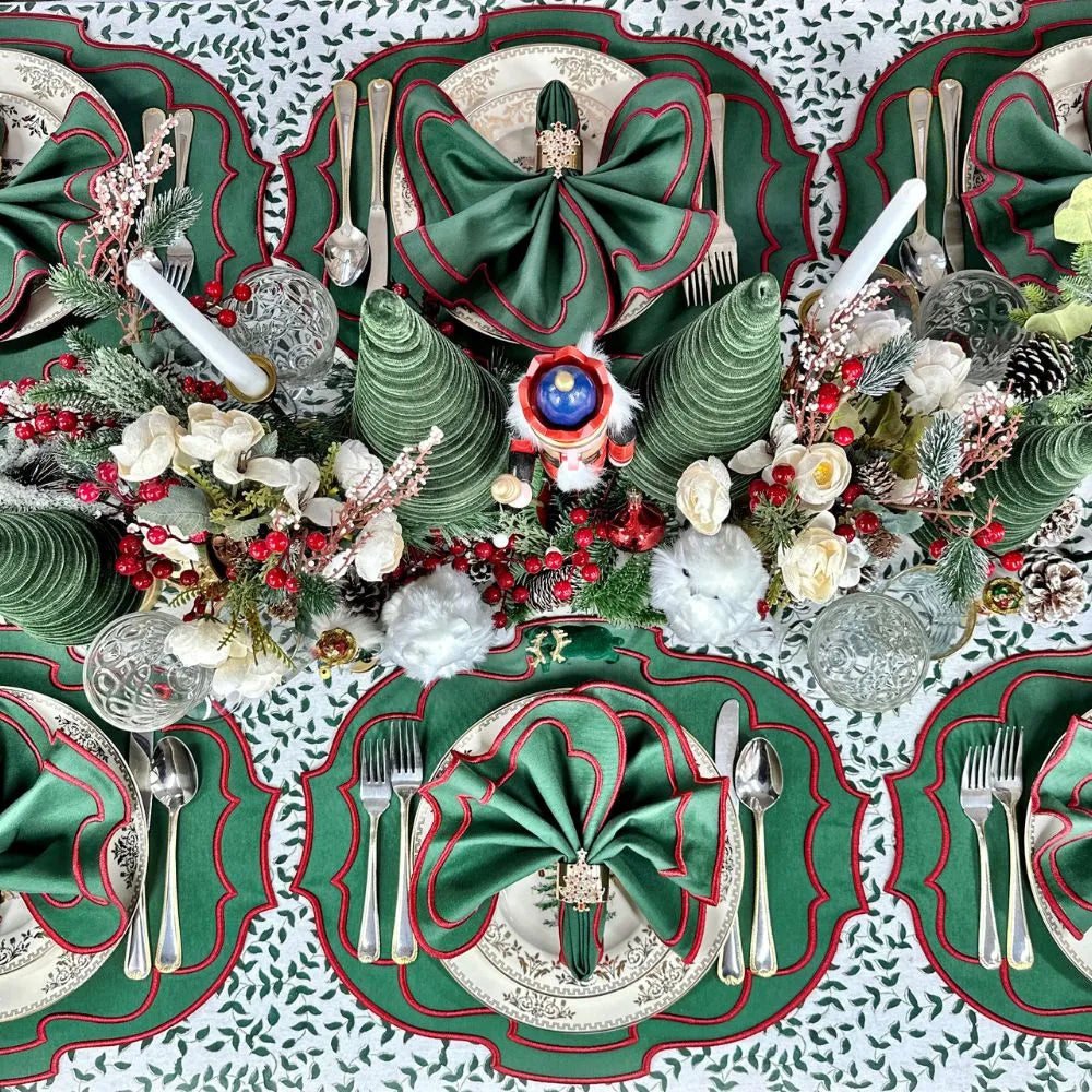 Christmas Belle Green with Red Embroidery Placemats (Set of 4)