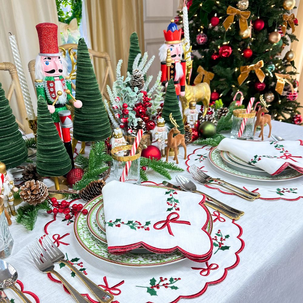 100% Linen - Studio Collection: Holly & Bows - Placemat (Set of 4)