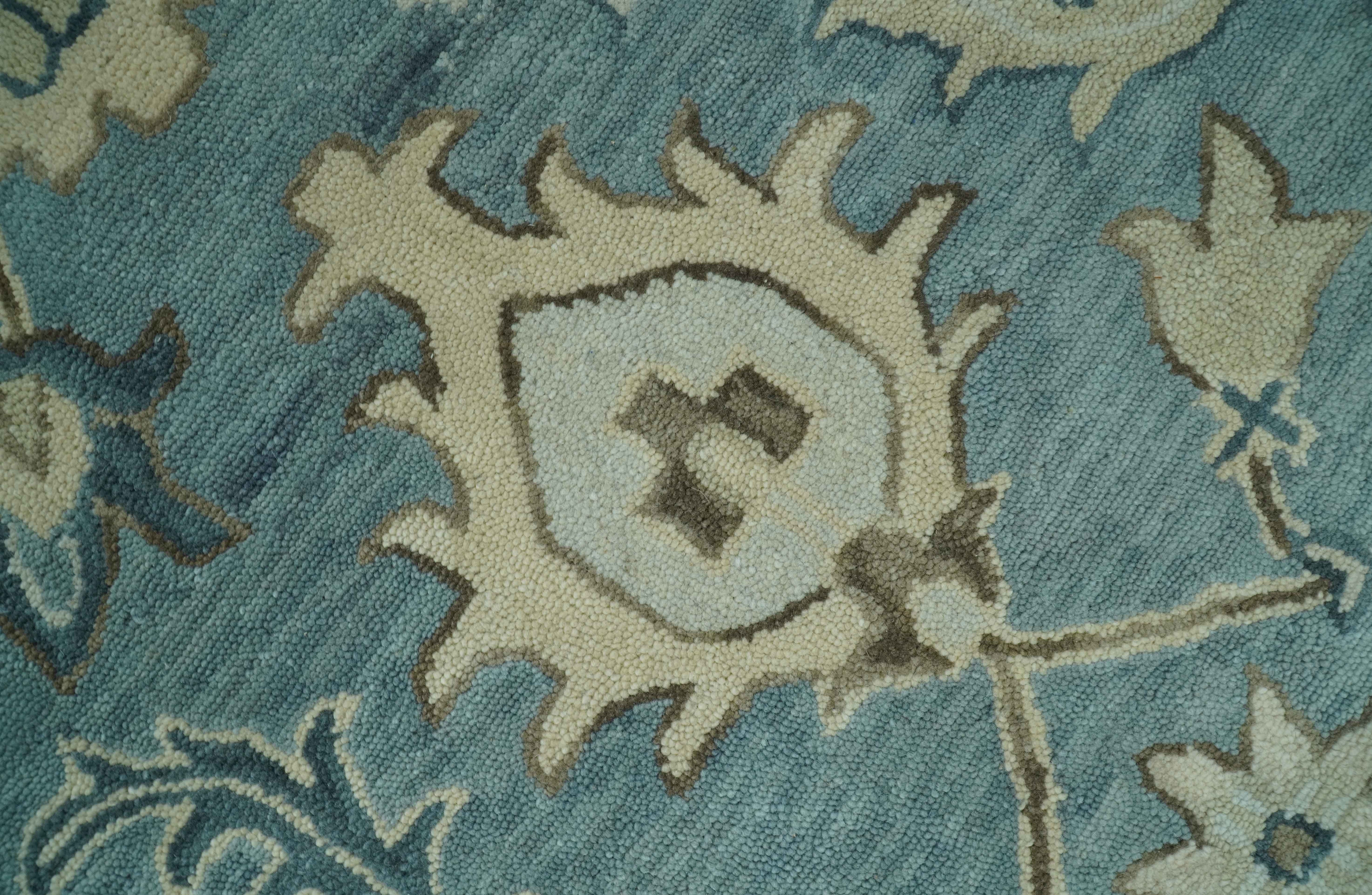 Custom Made Aqua, Ivory and Beige Hand Tufted Oriental Oushak wool area rug