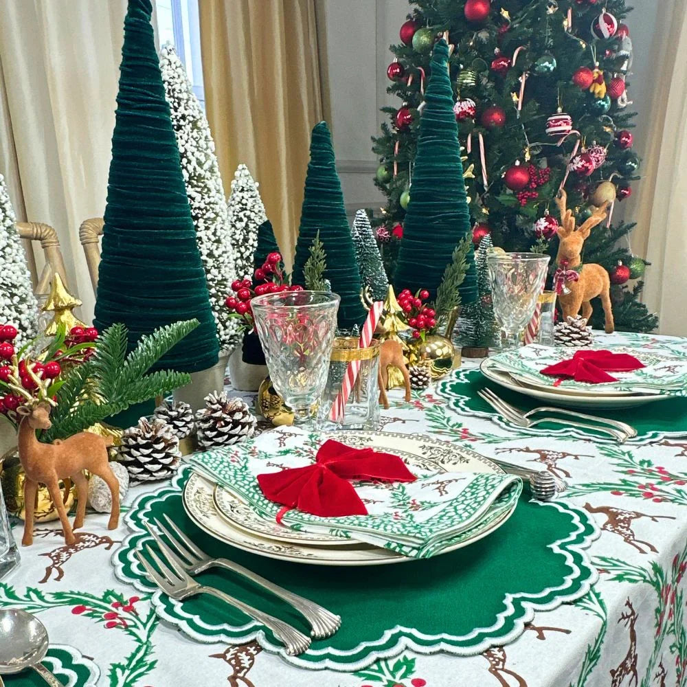 Enchanted Christmas Reindeer Block Print Tablecloth