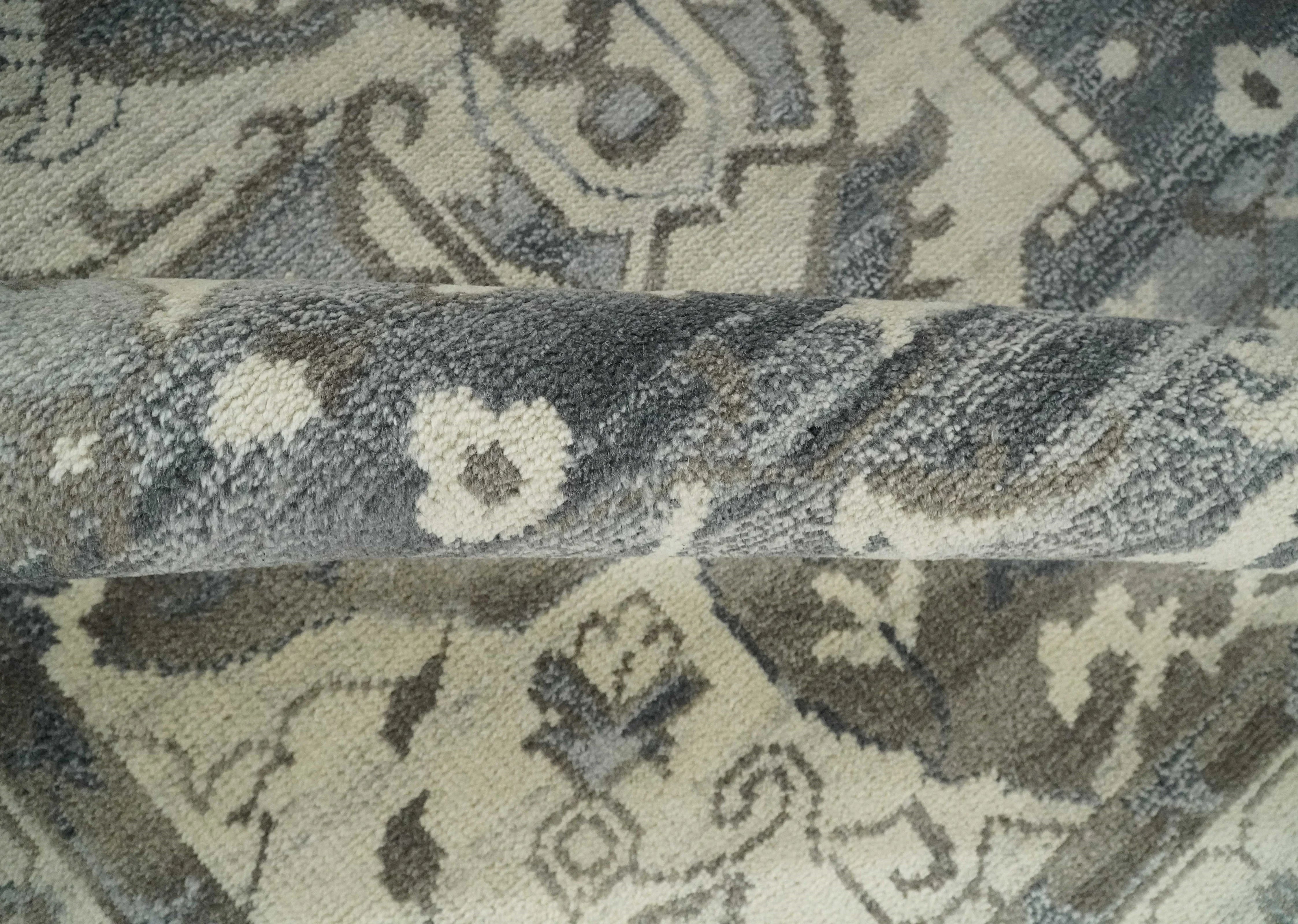 Custom Made Hand Knotted Ivory, Charcoal and Gray Traditional Medallion Natural Wool Area Rug, Kids, Living Room and Bedroom Rug