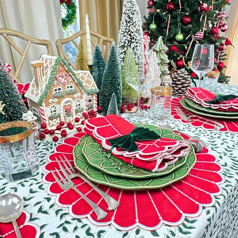 100% Linen - Studio Collection: Pippa Placemat - Red/White (Set of 4)