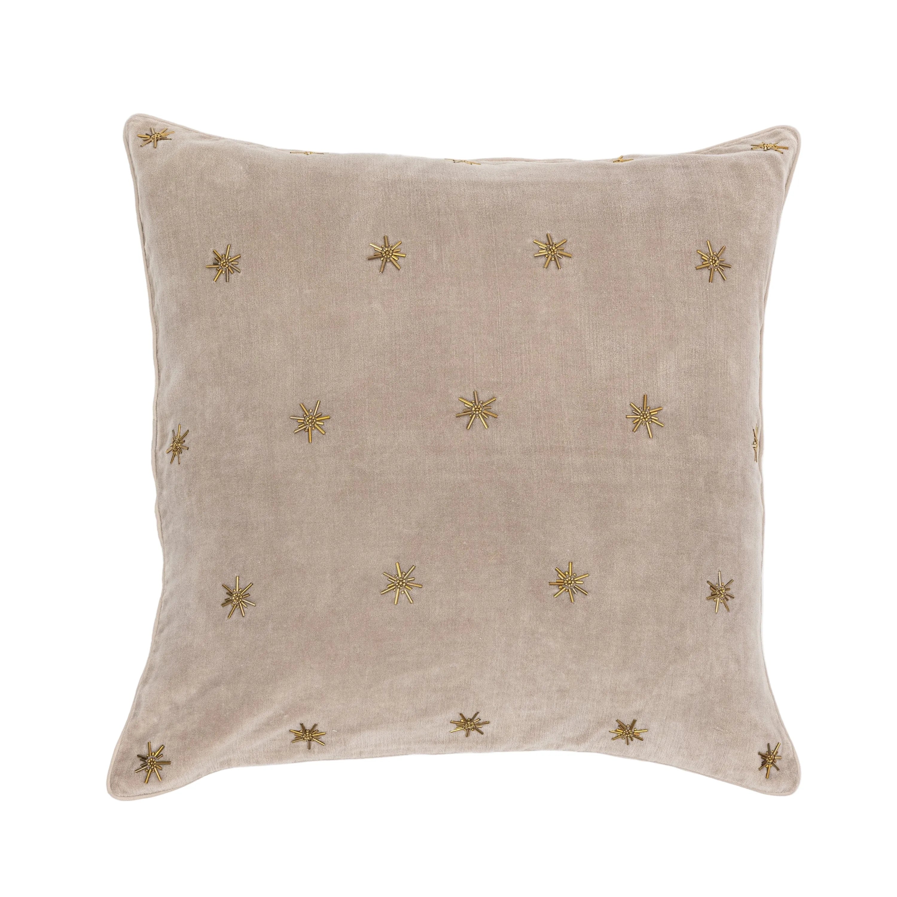 Embroidered Star Taupe Velvet Pillow