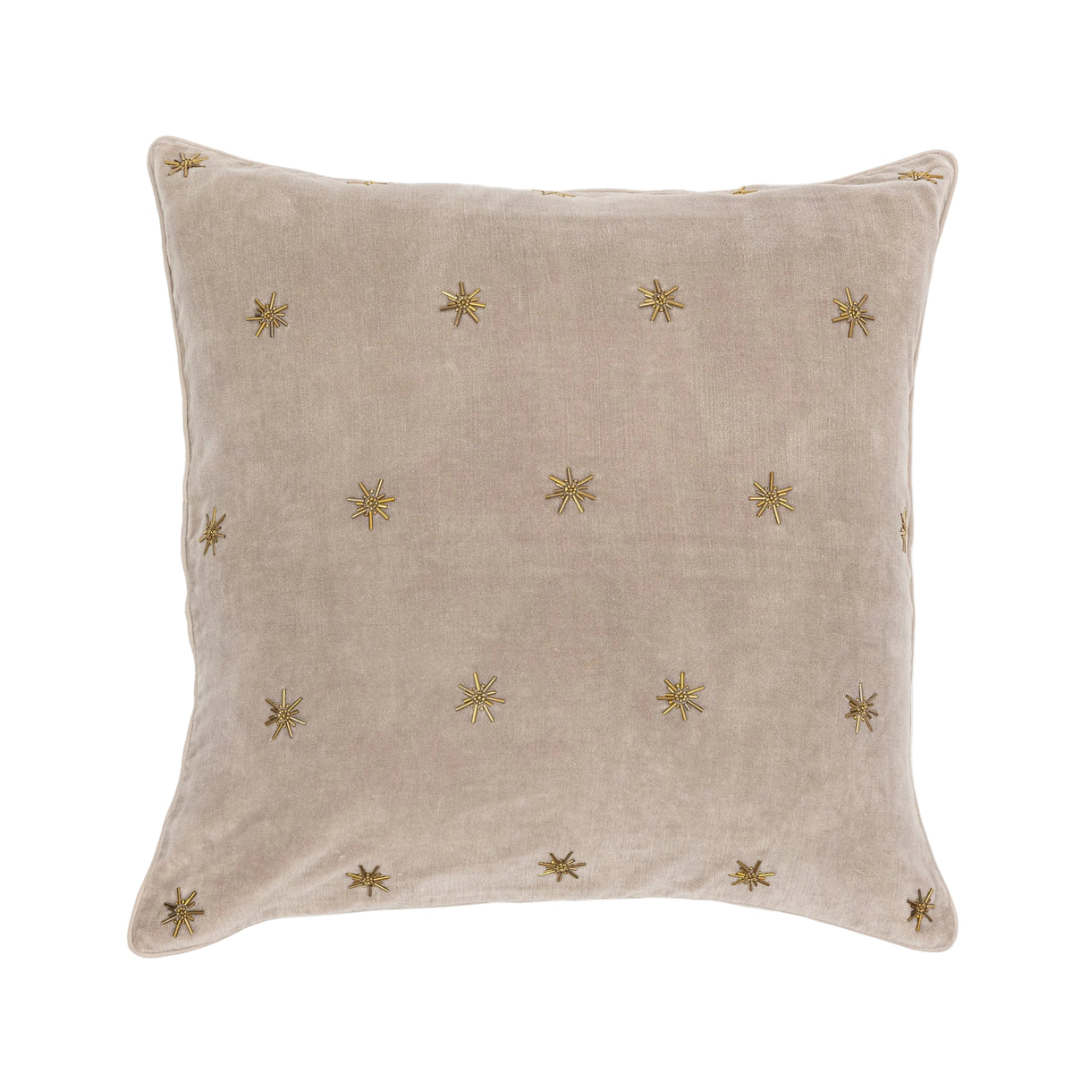 Embroidered Star Velvet Decorative Pillow in Taupe by Joanna Buchanan — 20″ × 20″