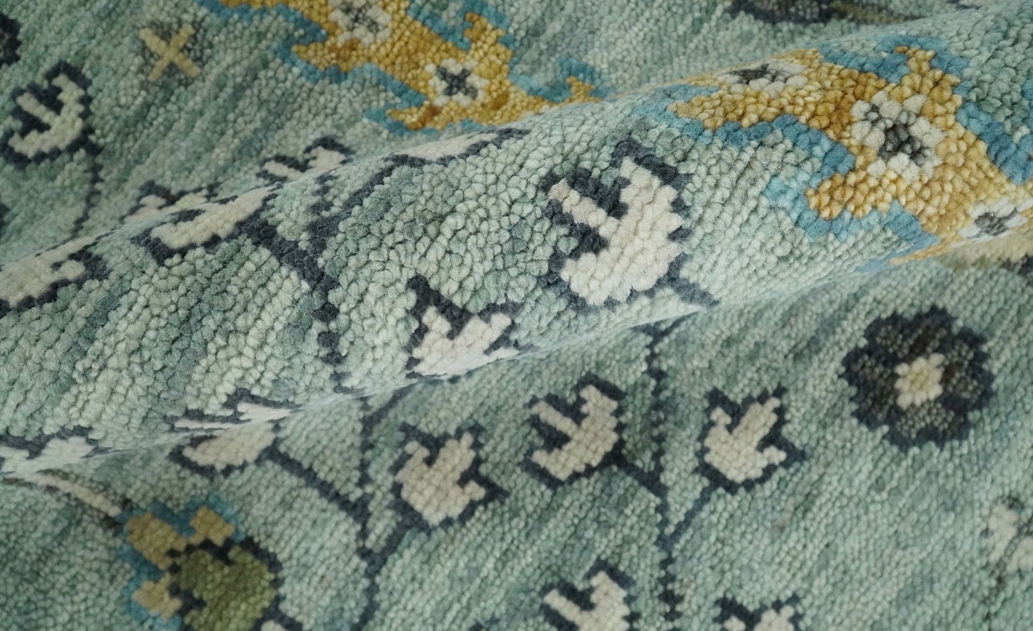 Hand Knotted Traditional Blue and Ivory Antique Oushak Custom Made Wool Area Rug