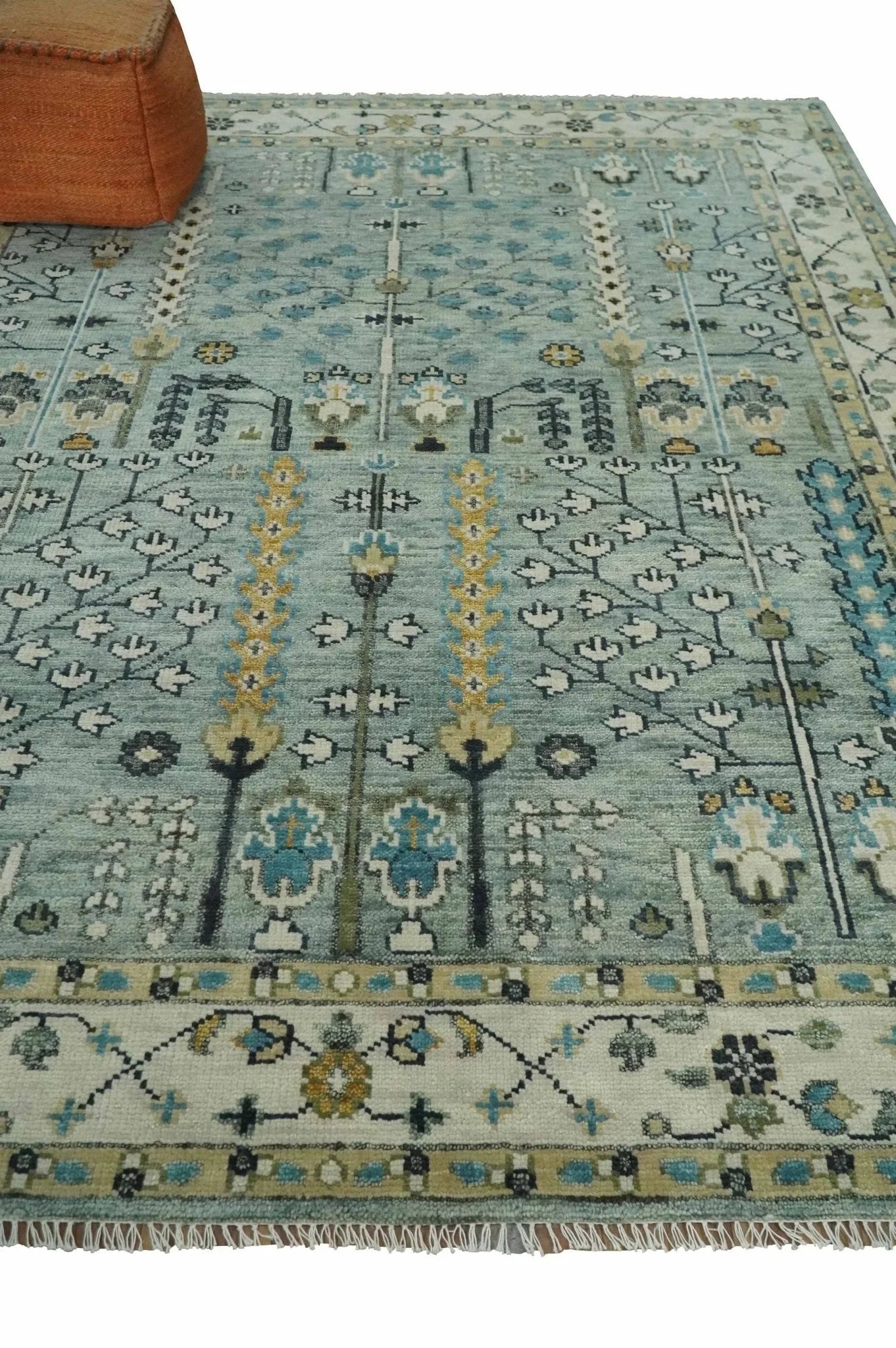 5x8, 6x9, 8x10, 9x12, 10x14, 12x15 Wool Hand Knotted Traditional Blue and Ivory Vintage Persian Wool Area Rug | TRDCP563 - The Rug Decor