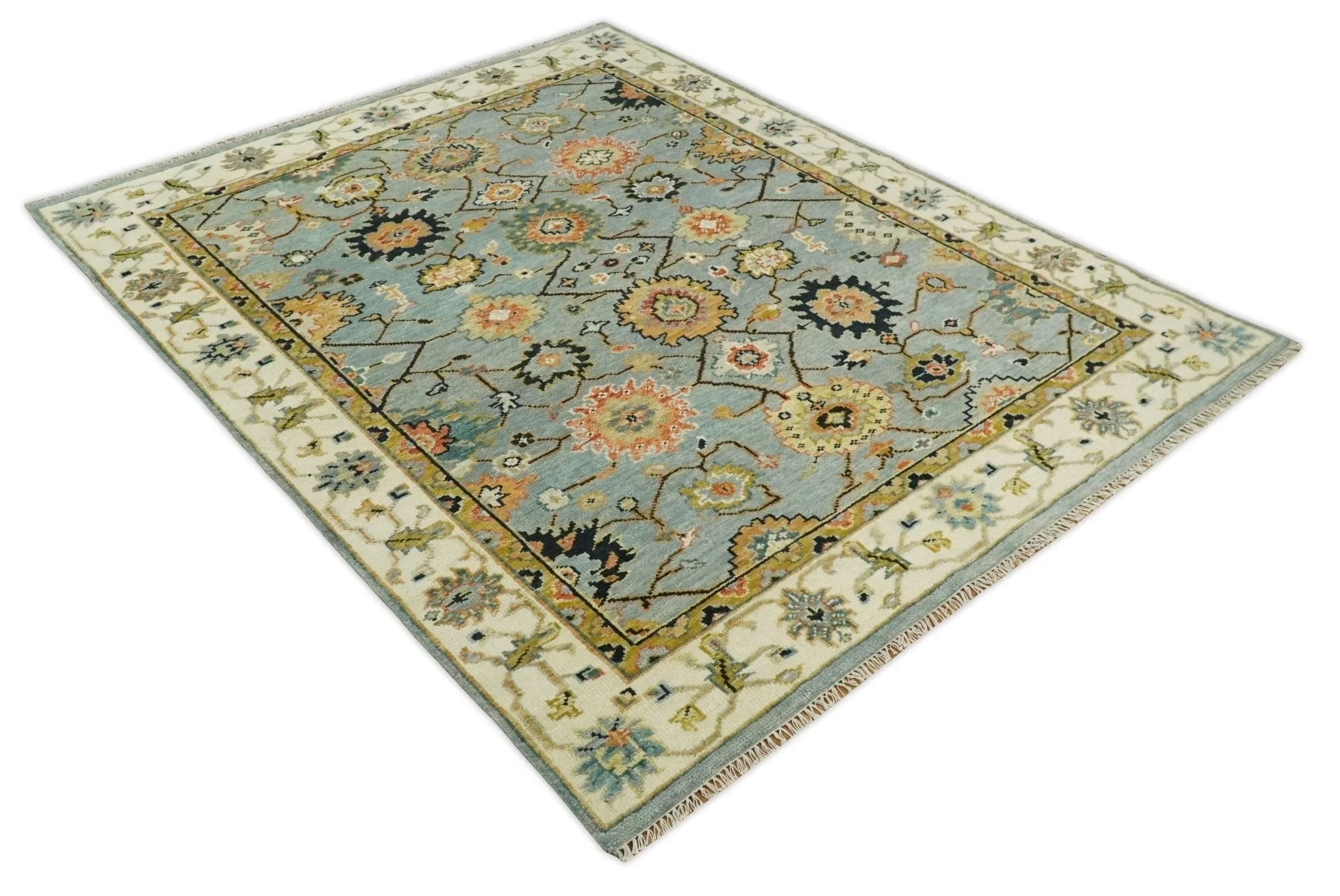 5x8, 6x9, 8x10, 9x12, 10x14 and 12x15 Antique Traditional Persian Aqua and Ivory Area Rug | TRDCP633 - The Rug Decor