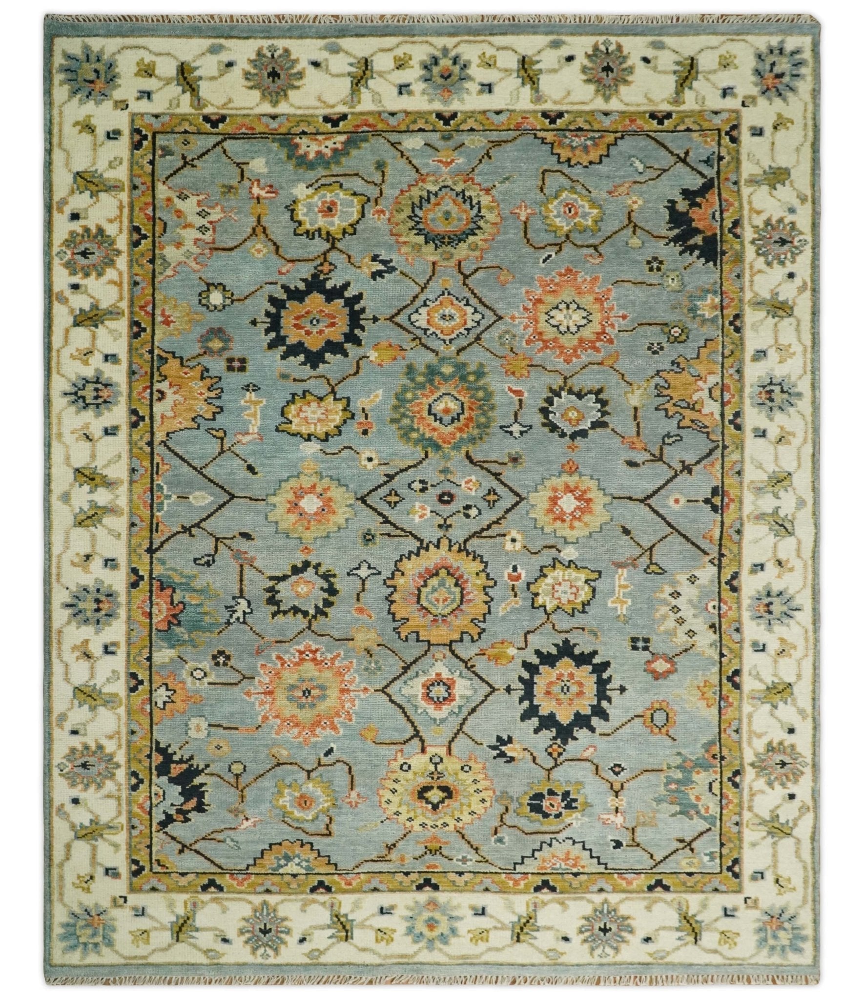 5x8, 6x9, 8x10, 9x12, 10x14 and 12x15 Antique Traditional Persian Aqua and Ivory Area Rug | TRDCP633 - The Rug Decor