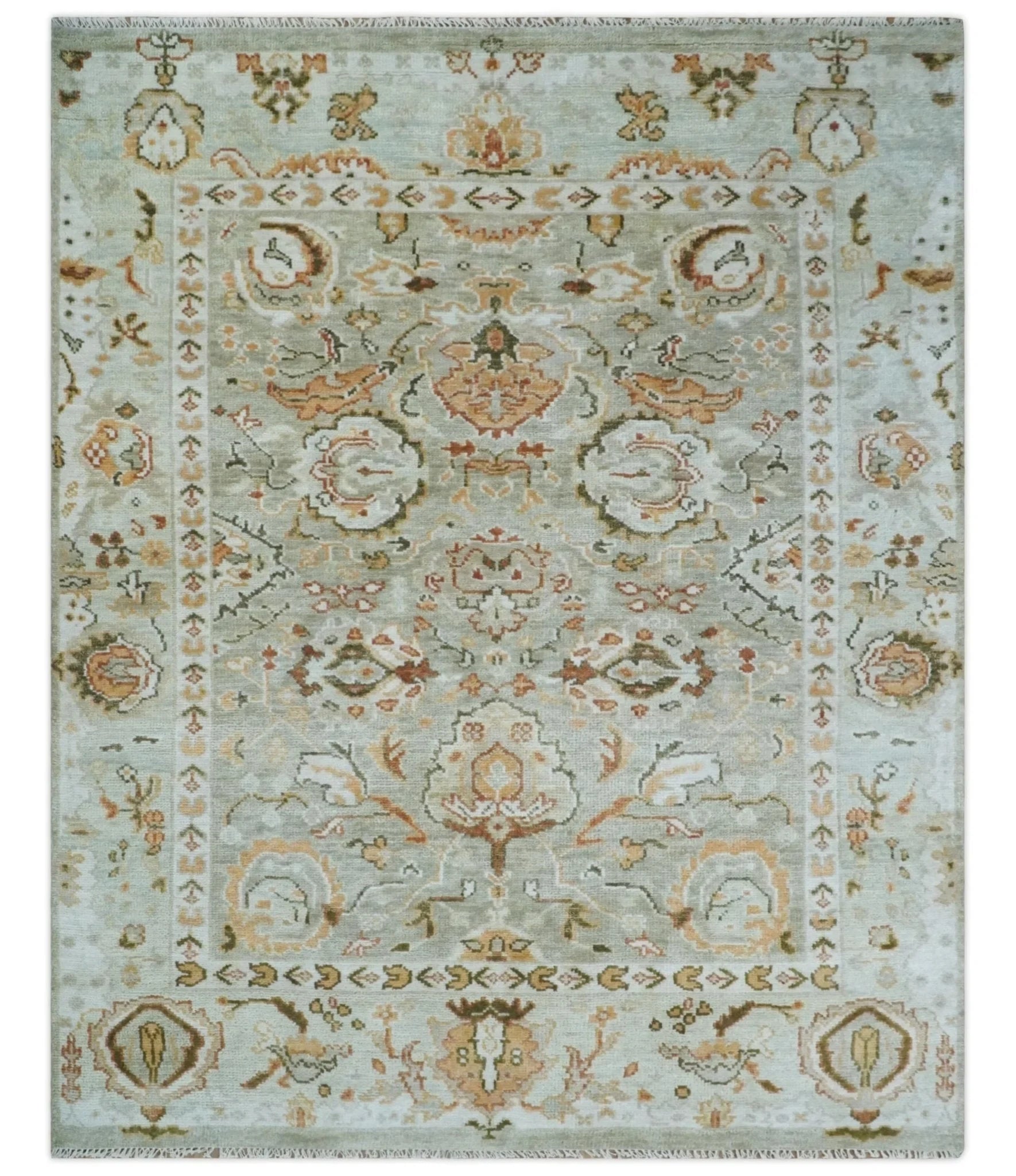 5x8, 6x9, 8x10, 9x12, 10x14 and 12x15 Hand Knotted Antique Peach and Beige Traditional Persian Vintage Oushak Wool Rug | TRDCP755 - The Rug Decor