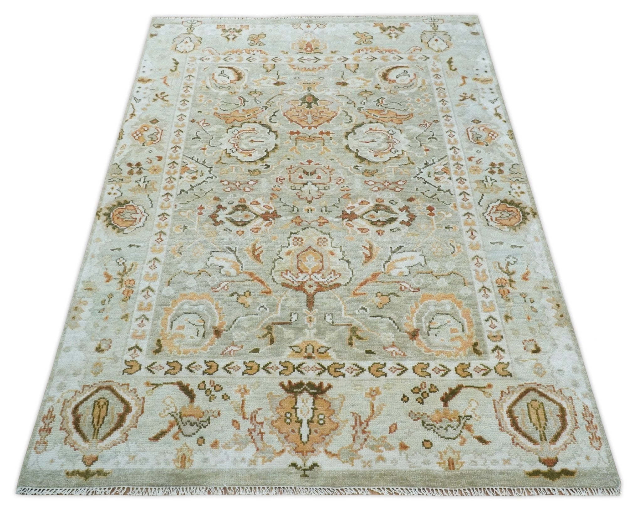 5x8, 6x9, 8x10, 9x12, 10x14 and 12x15 Hand Knotted Antique Peach and Beige Traditional Persian Vintage Oushak Wool Rug | TRDCP755 - The Rug Decor