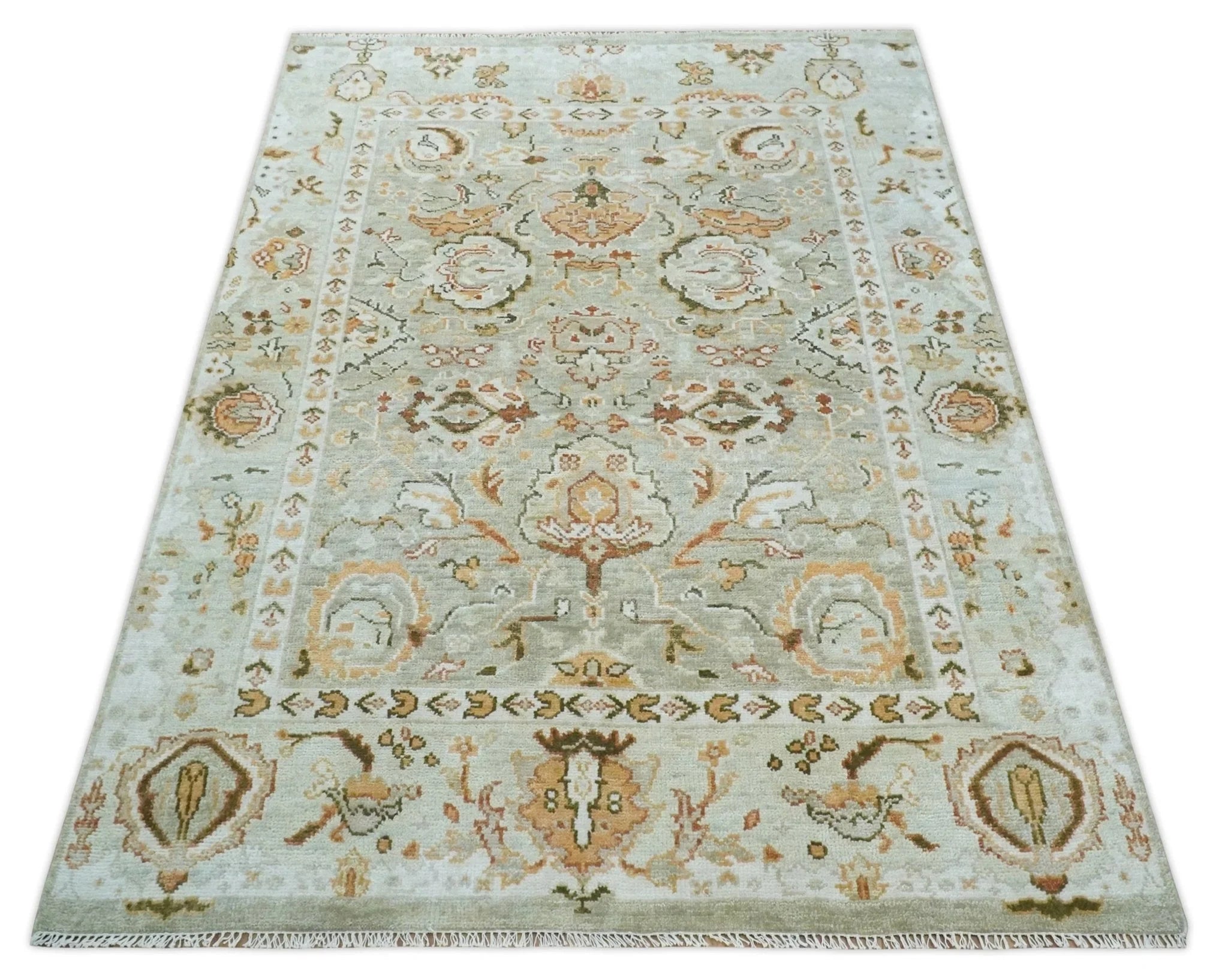 5x8, 6x9, 8x10, 9x12, 10x14 and 12x15 Hand Knotted Antique Peach and Beige Traditional Persian Vintage Oushak Wool Rug | TRDCP755 - The Rug Decor