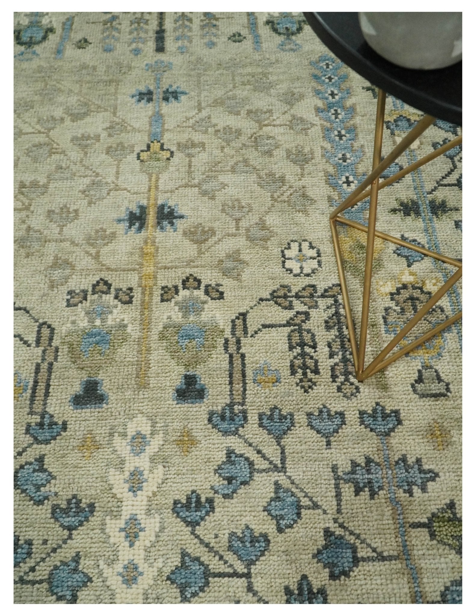 5x8, 6x9, 8x10, 9x12, 10x14 and 12x15 Hand Knotted Beige and Blue Traditional Persian Vintage Heriz Serapi Wool Rug | TRDCP685 - The Rug Decor