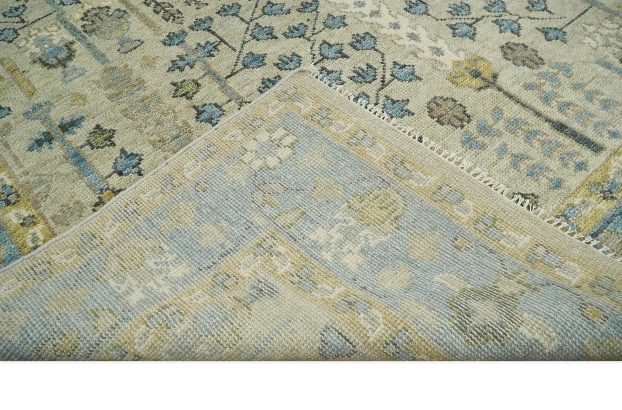 5x8, 6x9, 8x10, 9x12, 10x14 and 12x15 Hand Knotted Beige and Blue Traditional Persian Vintage Heriz Serapi Wool Rug | TRDCP685 - The Rug Decor