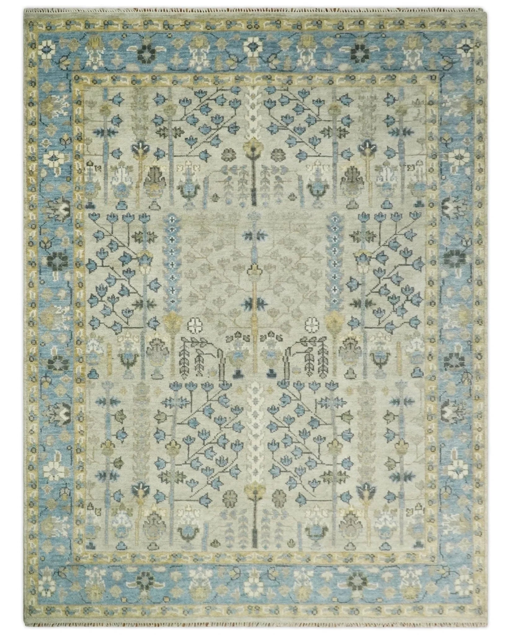 5x8, 6x9, 8x10, 9x12, 10x14 and 12x15 Hand Knotted Beige and Blue Traditional Persian Vintage Heriz Serapi Wool Rug | TRDCP685 - The Rug Decor