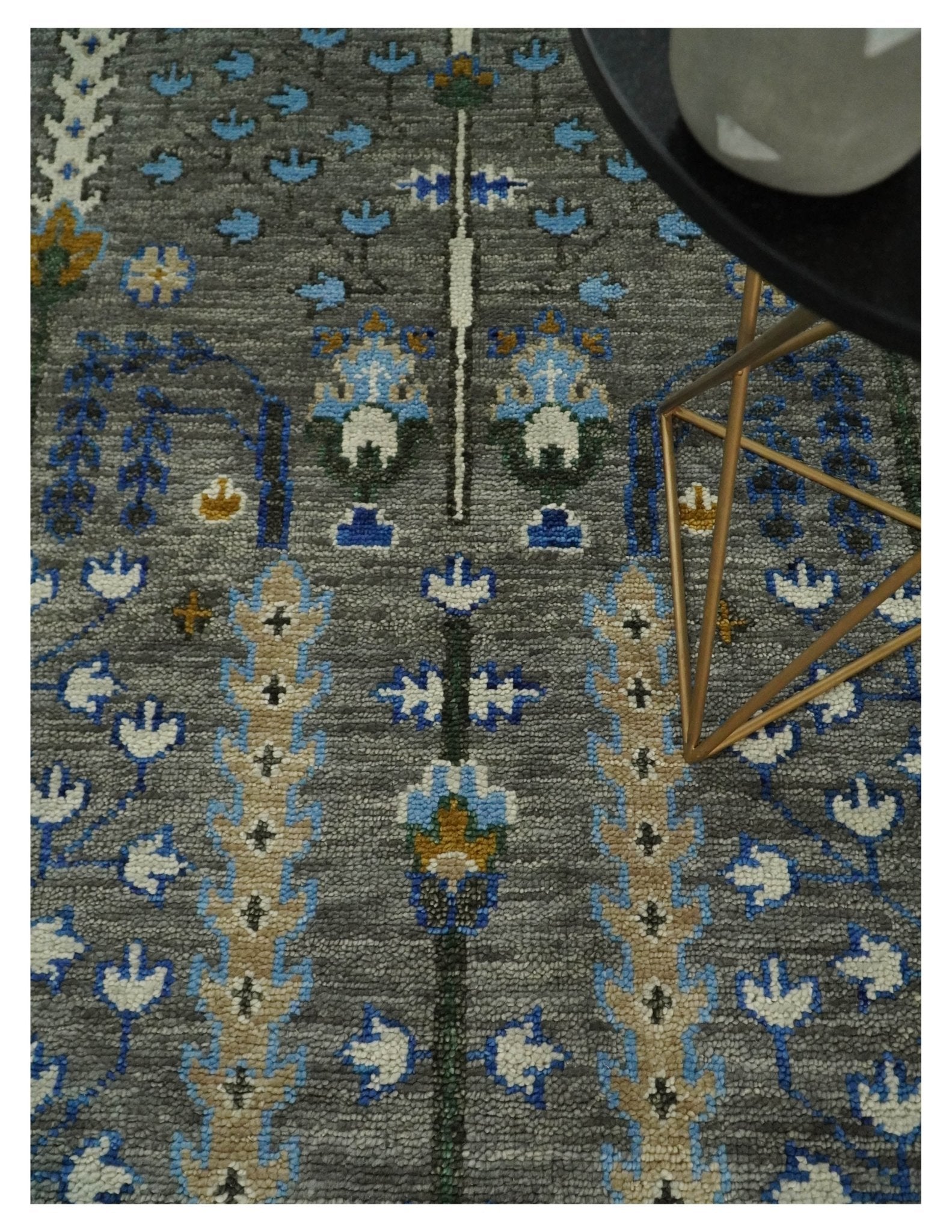 Hand Knotted Charcoal and Ivory Traditional Vintage Style Custom Made Wool Area Rug