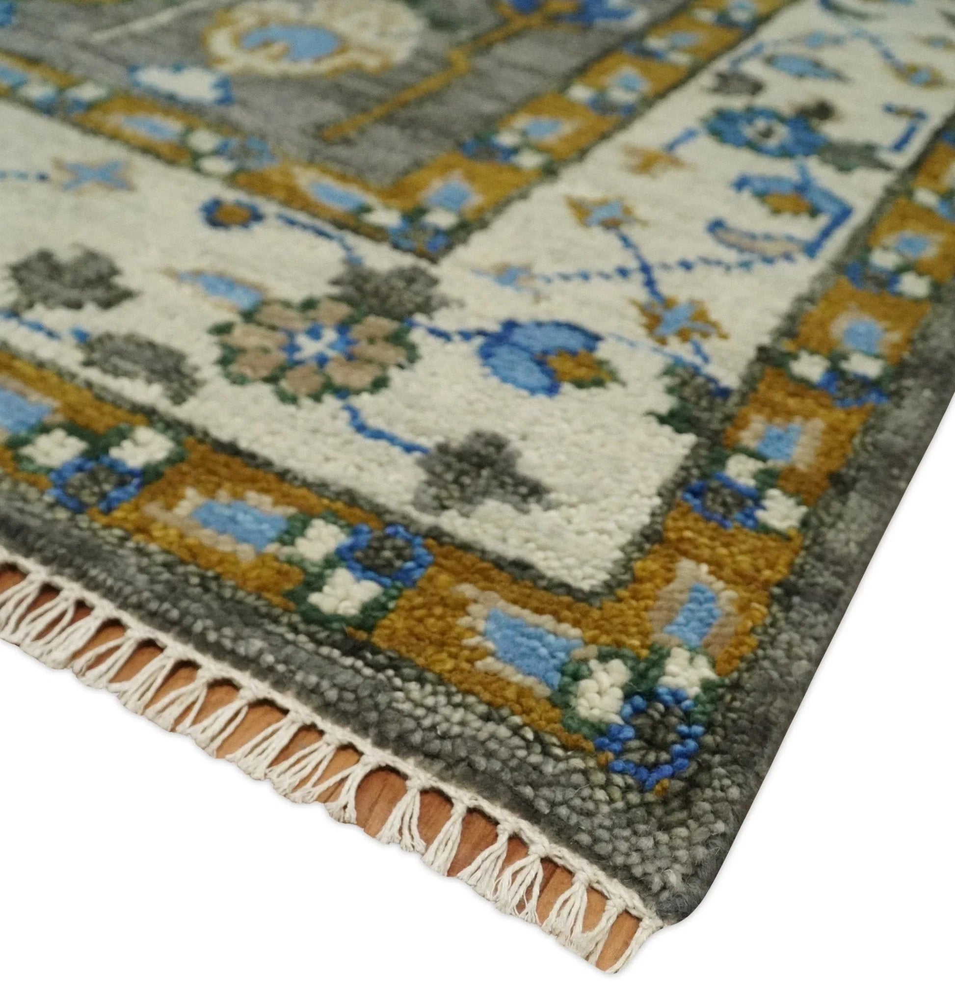 5x8, 6x9, 8x10, 9x12, 10x14 and 12x15 Hand Knotted Charcoal and Ivory Traditional Persian Vintage Heriz Serapi Wool Rug | TRDCP695 - The Rug Decor