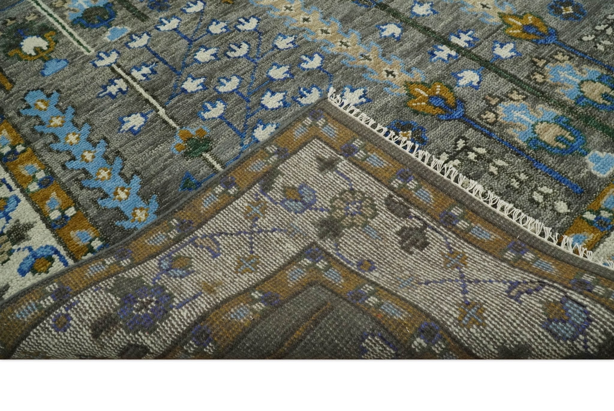 5x8, 6x9, 8x10, 9x12, 10x14 and 12x15 Hand Knotted Charcoal and Ivory Traditional Persian Vintage Heriz Serapi Wool Rug | TRDCP695 - The Rug Decor