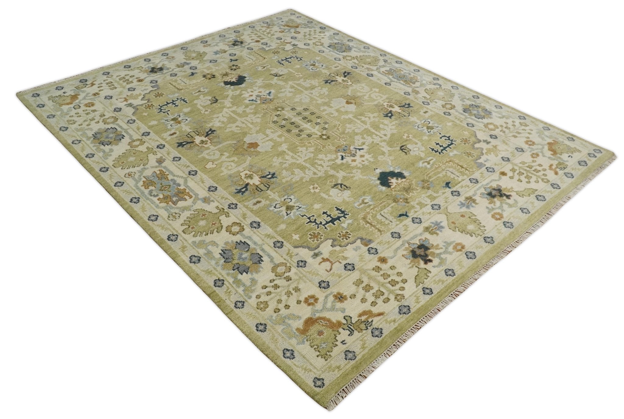 5x8, 6x9, 8x10, 9x12, 10x14 and 12x15 Hand Knotted Olive, Silver and Beige Traditional Persian Vintage Heriz Serapi Wool Rug | TRDCP746 - The Rug Decor