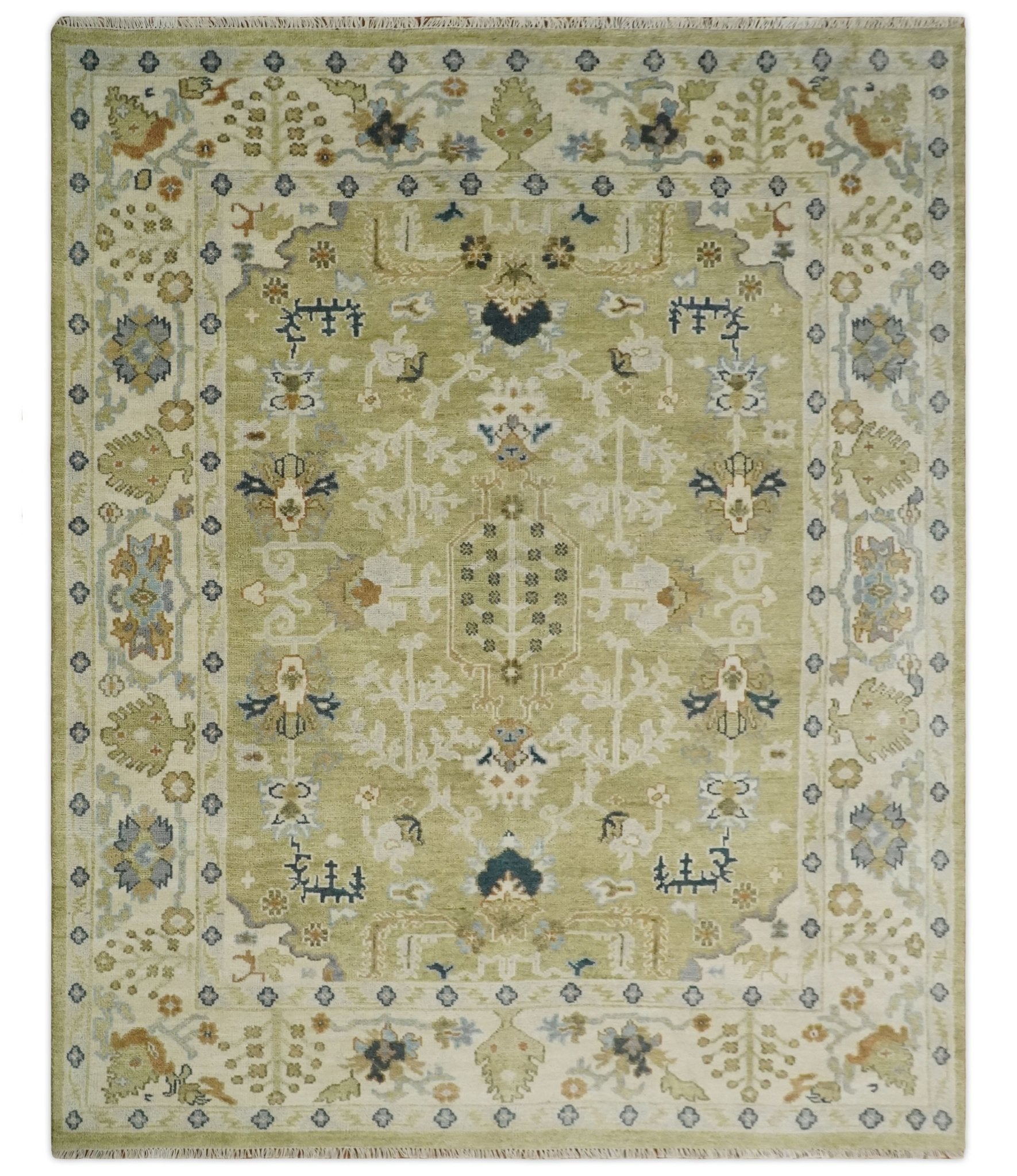 5x8, 6x9, 8x10, 9x12, 10x14 and 12x15 Hand Knotted Olive, Silver and Beige Traditional Persian Vintage Heriz Serapi Wool Rug | TRDCP746 - The Rug Decor
