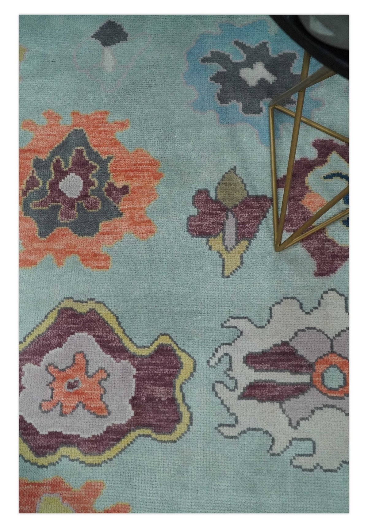 Custom Made Blue and Gray Hand Knotted Traditional Oushak Wool Area Rug