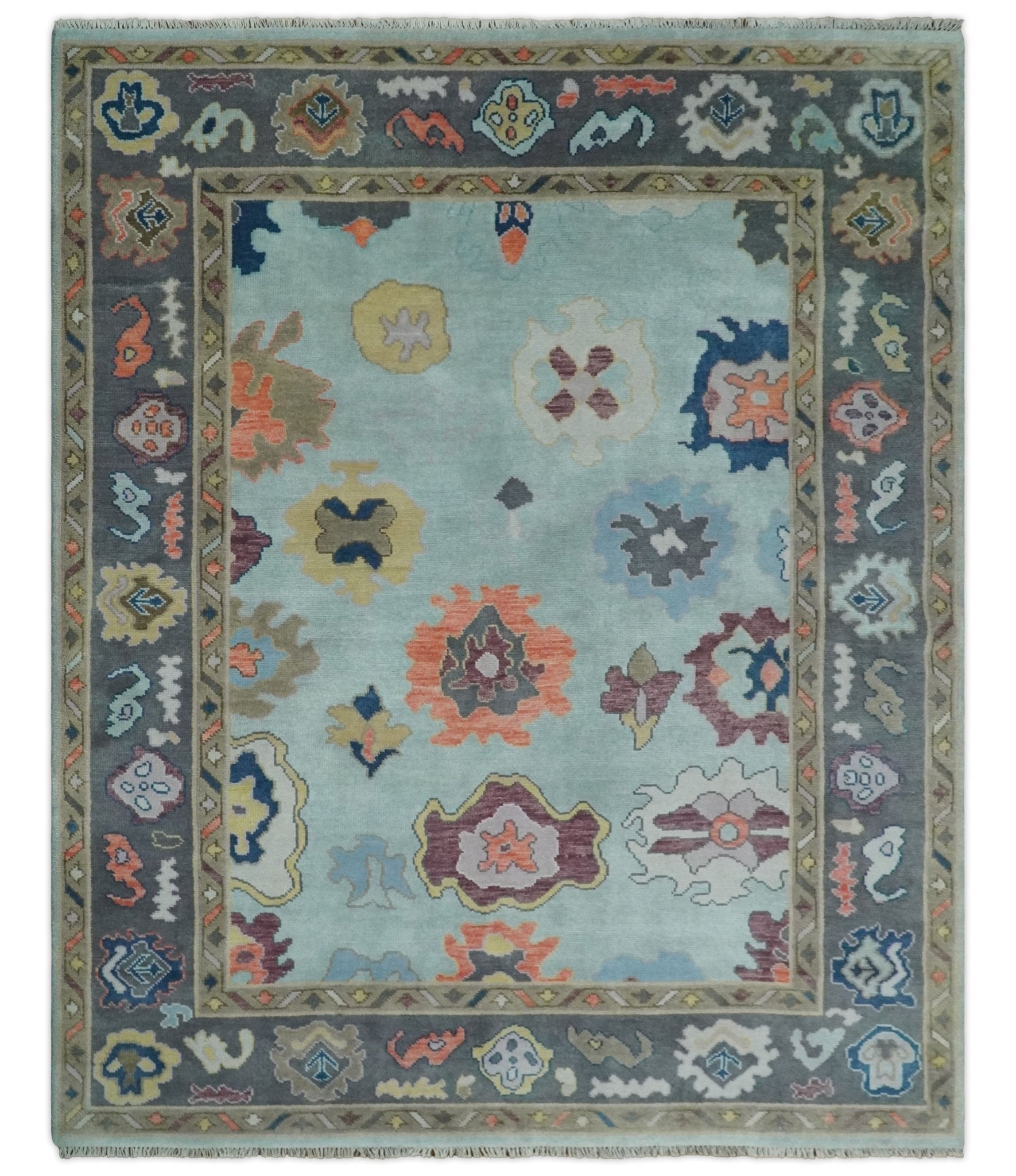 Custom Made Blue and Gray Hand Knotted Traditional Oushak Wool Area Rug