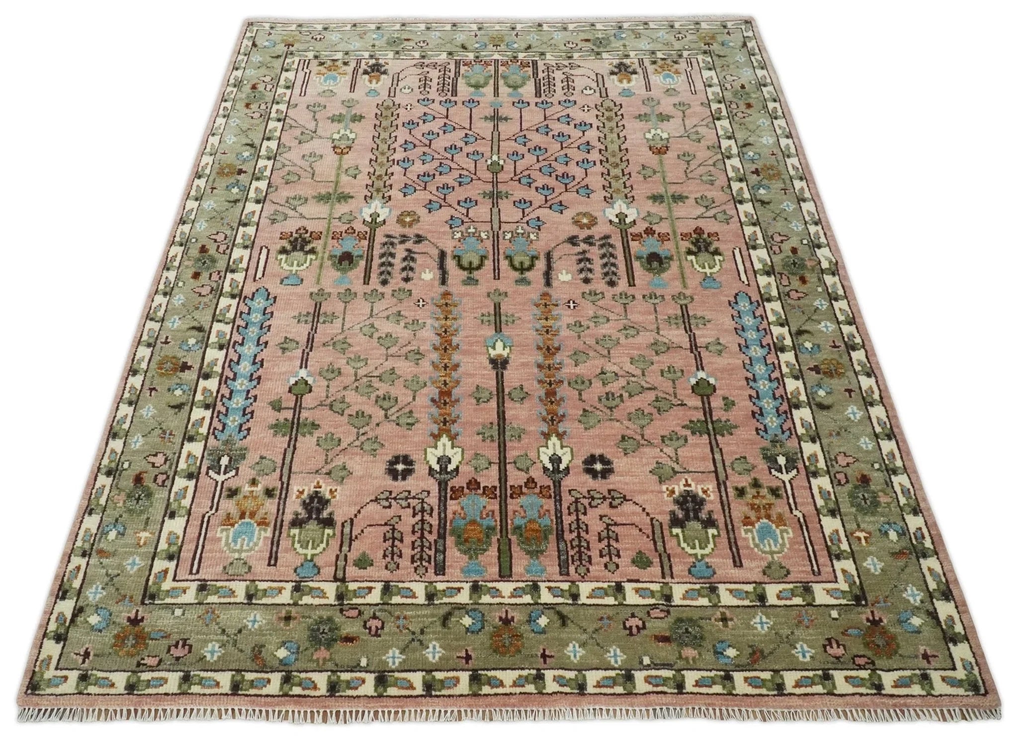 5x8, 6x9, 8x10, 9x12, 10x14 and 12x15 Hand Knotted Pink and Beige Traditional Persian Vintage Heriz Serapi Wool Rug | TRDCP684 - The Rug Decor