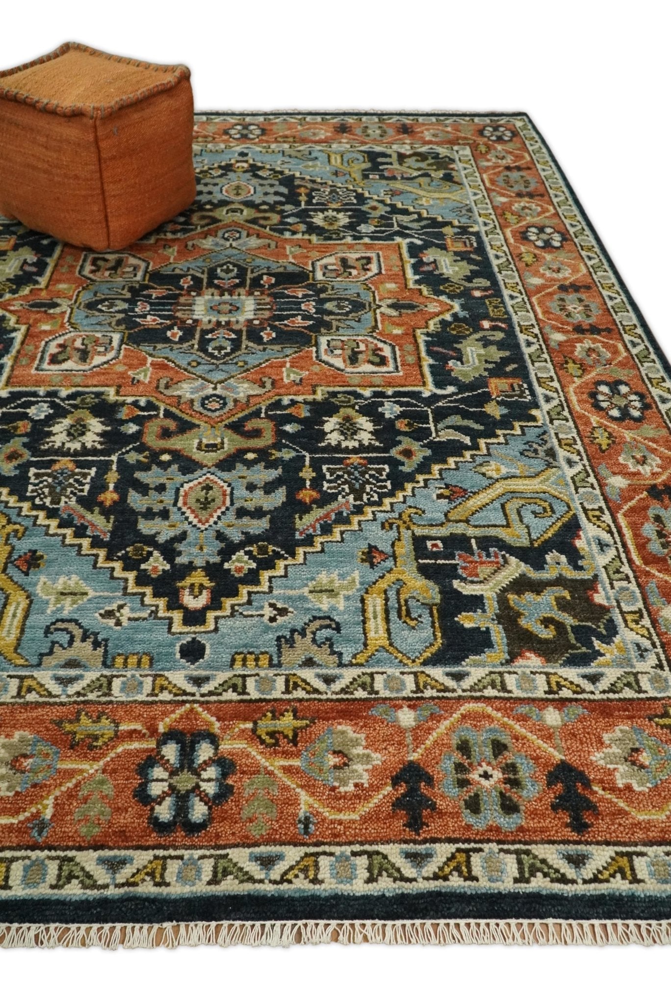 5x8, 6x9, 8x10, 9x12, 10x14 and 12x15 Rust and Blue Traditional Vintage Persian Antique Hand Knotted Wool Area Rug | TRDCP692 - The Rug Decor