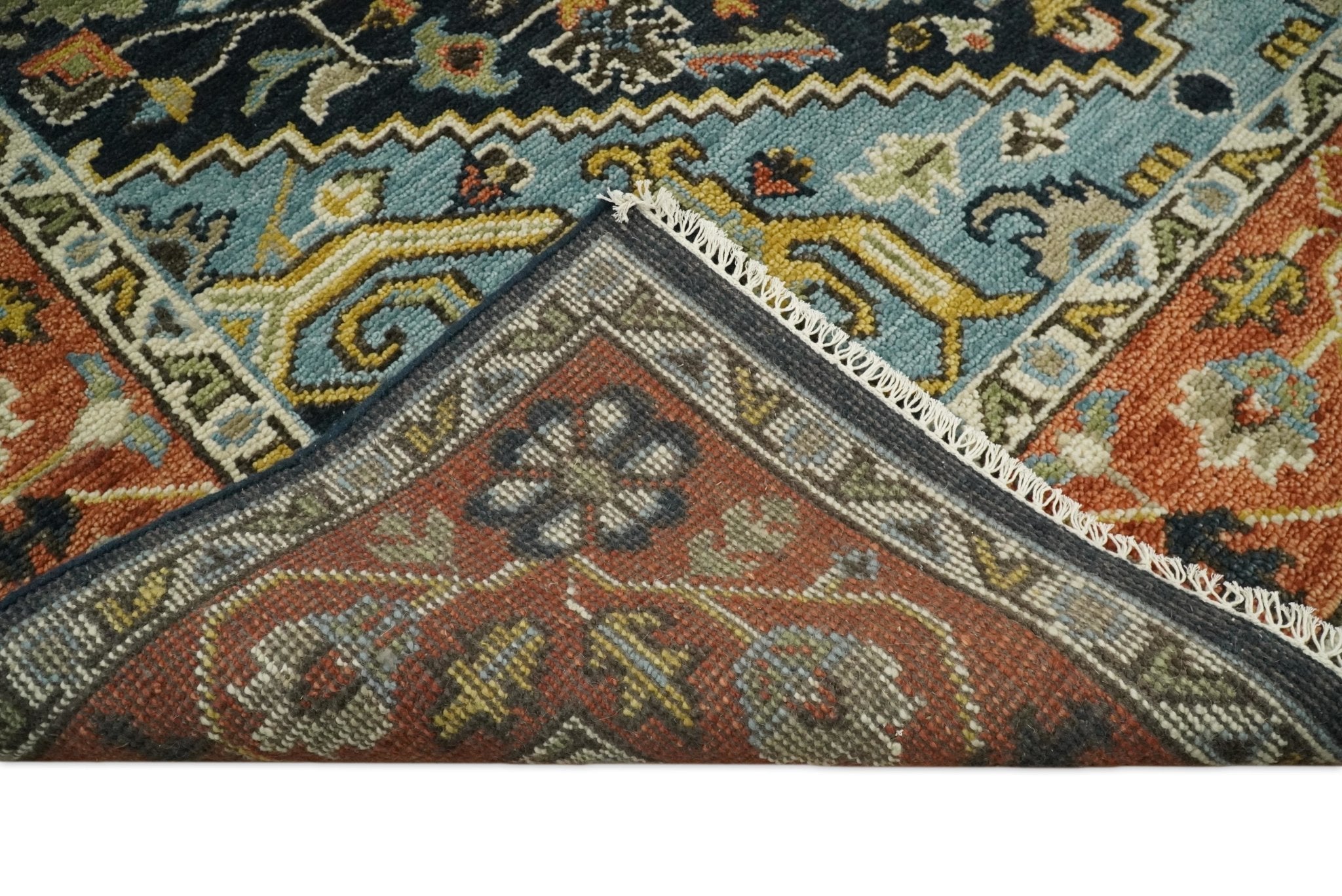 5x8, 6x9, 8x10, 9x12, 10x14 and 12x15 Rust and Blue Traditional Vintage Persian Antique Hand Knotted Wool Area Rug | TRDCP692 - The Rug Decor