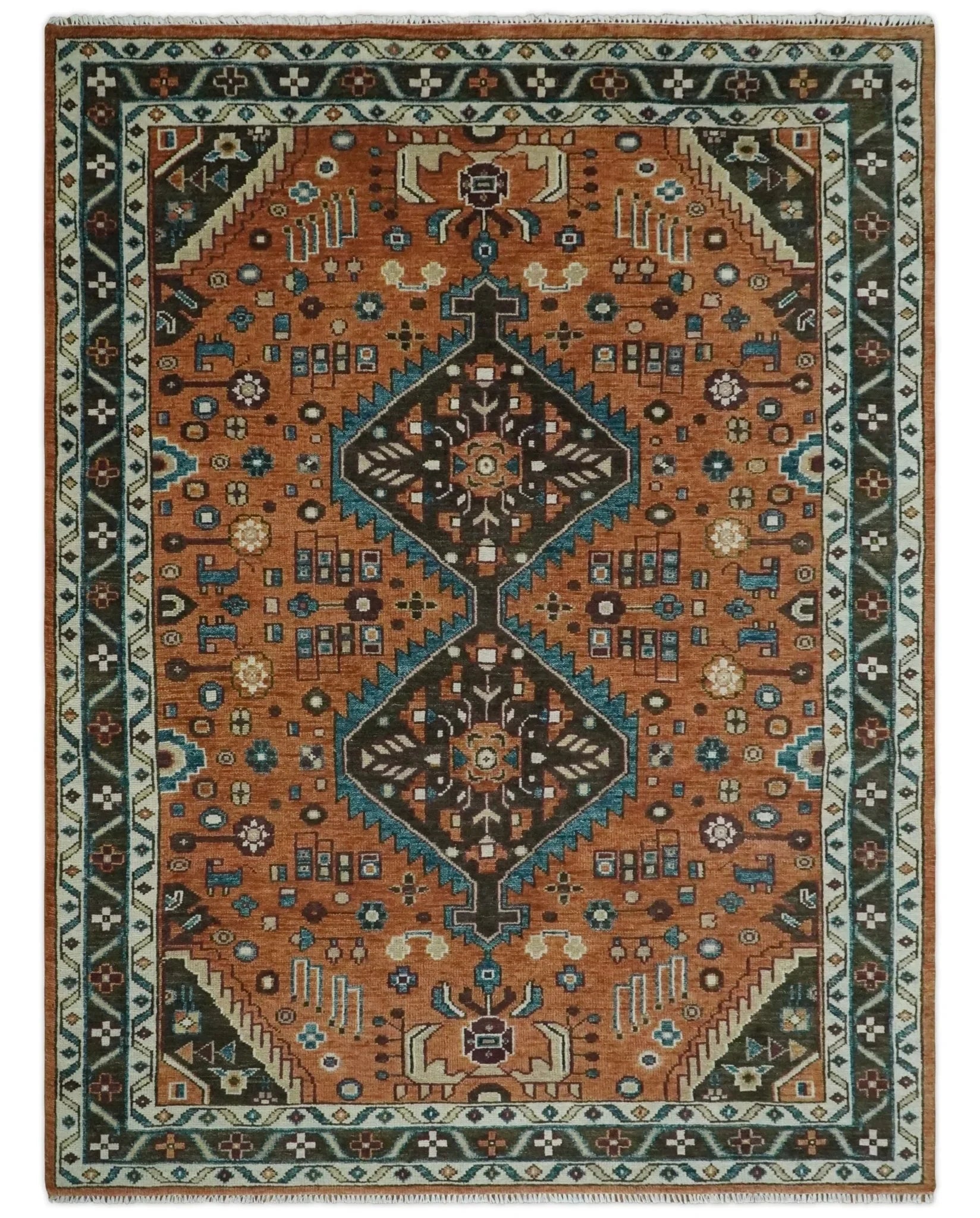 Rust, Ivory, and Brown Oriental Traditional Hand knotted Multi Size Area Rug
