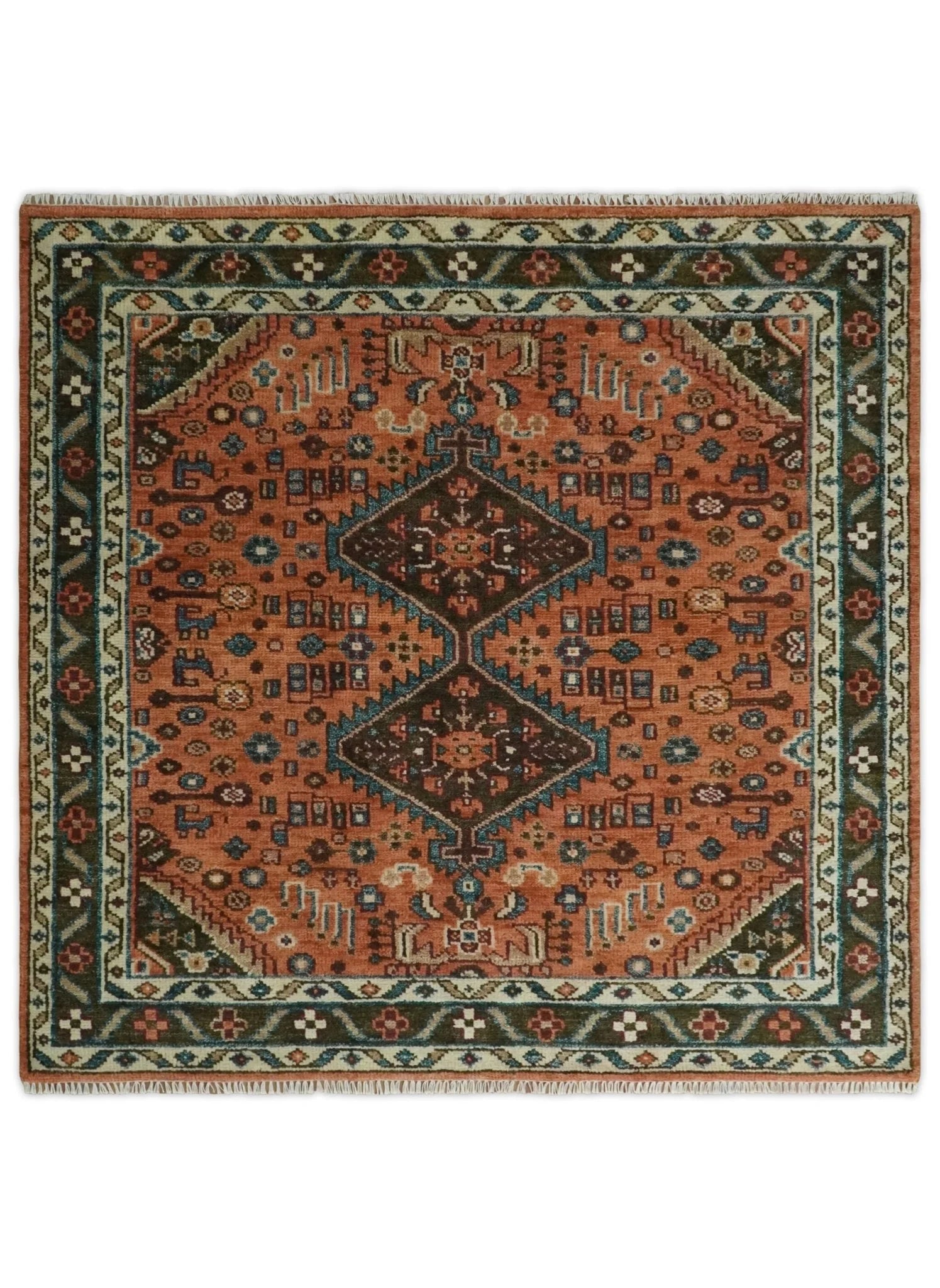 Rust, Ivory, and Brown Oriental Traditional Hand knotted Multi Size Area Rug