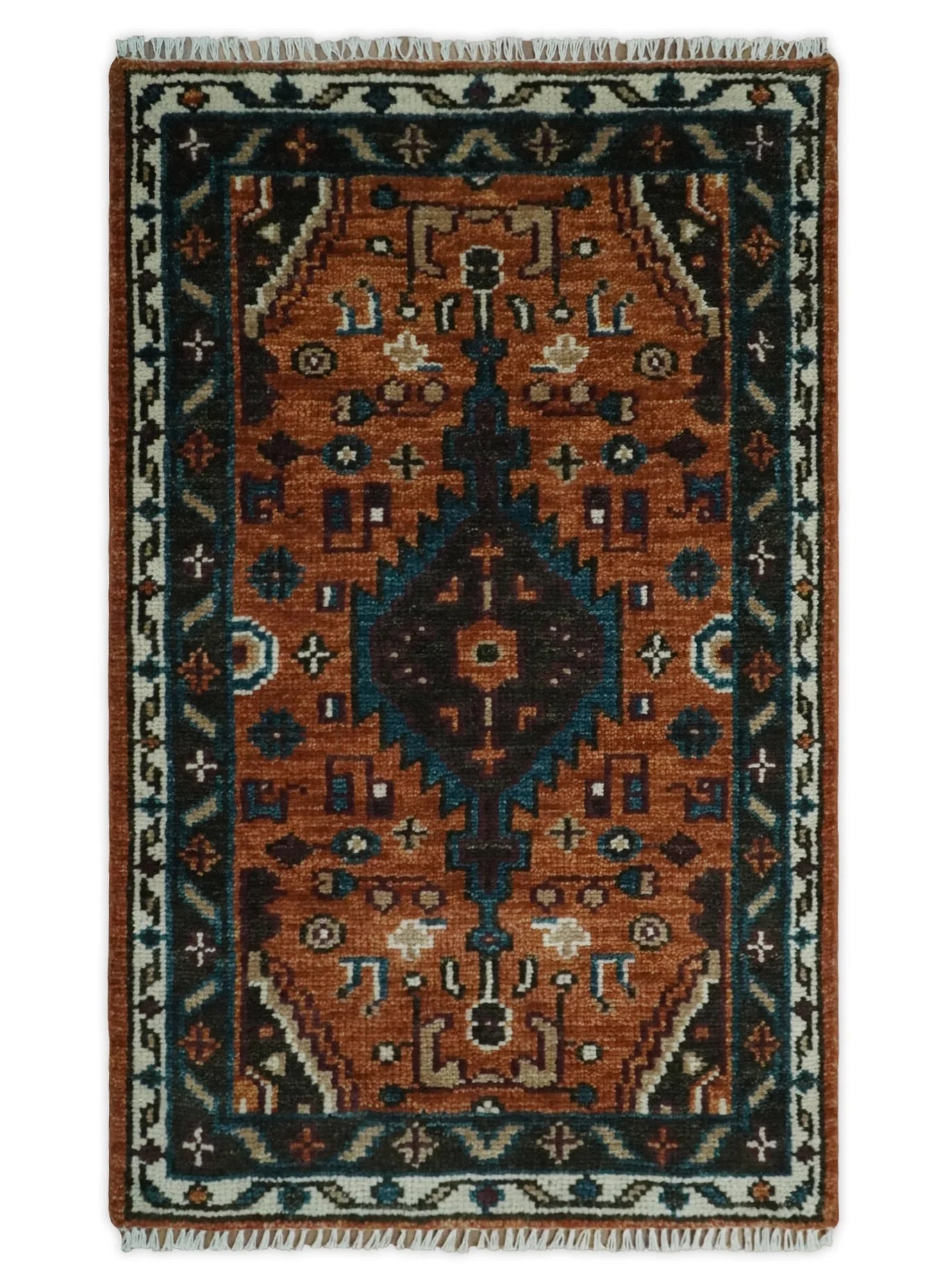 Rust, Ivory, and Brown Oriental Traditional Hand knotted Multi Size Area Rug