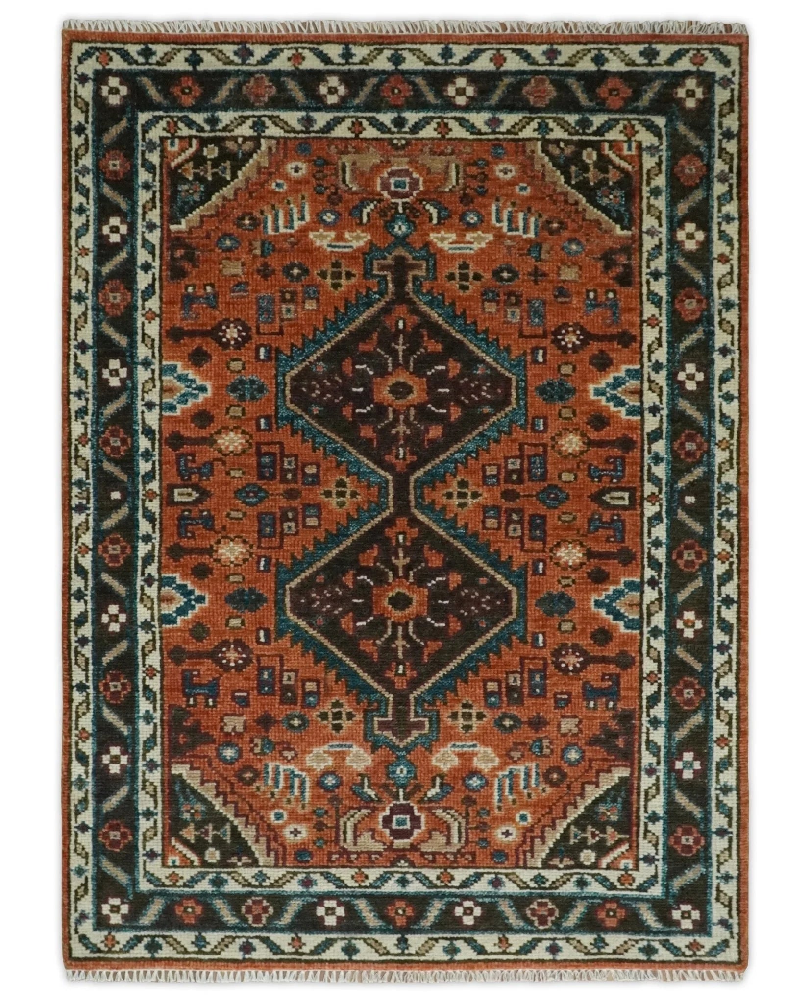 Rust, Ivory, and Brown Oriental Traditional Hand knotted Multi Size Area Rug