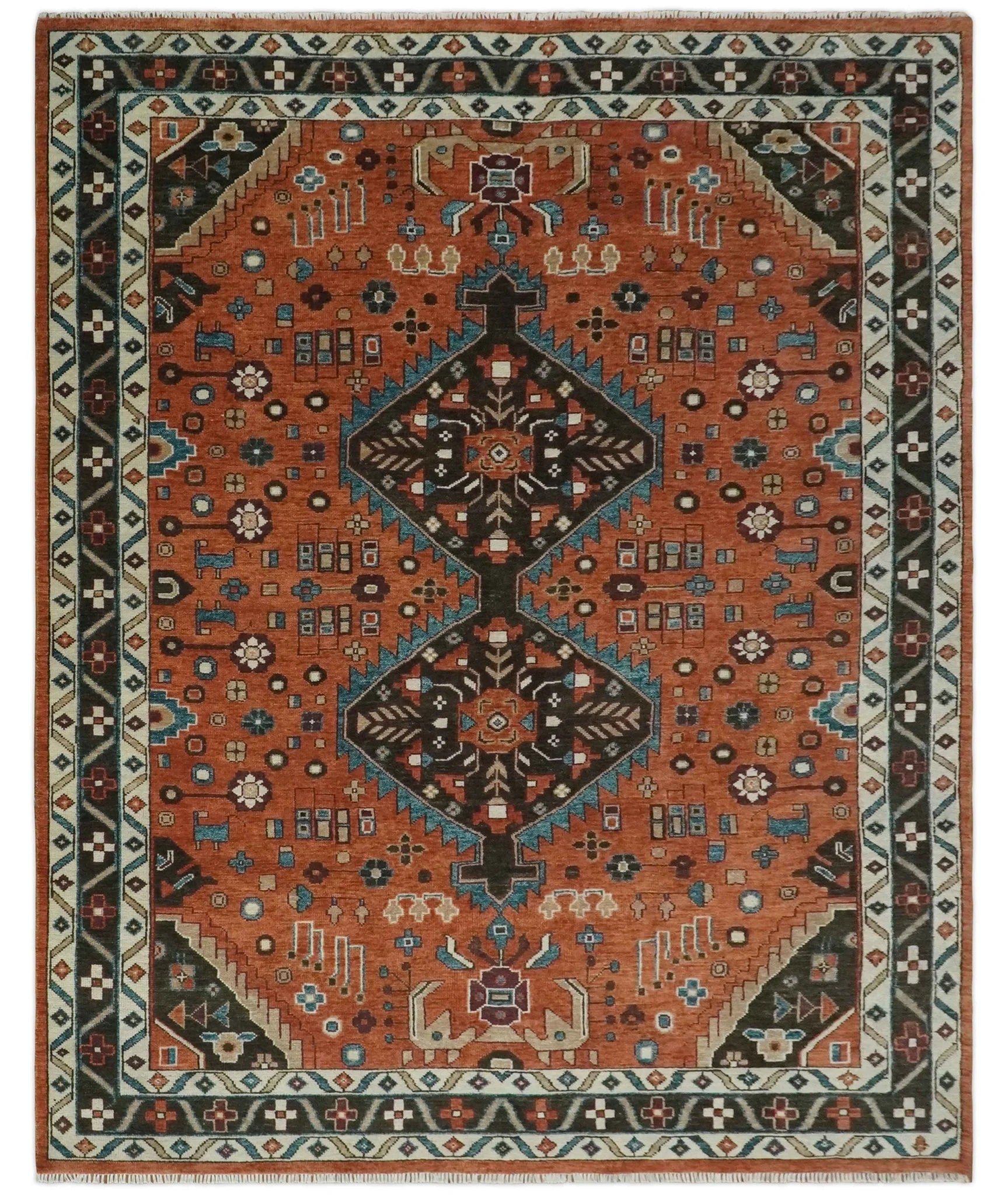 Rust, Ivory, and Brown Oriental Traditional Hand knotted Multi Size Area Rug