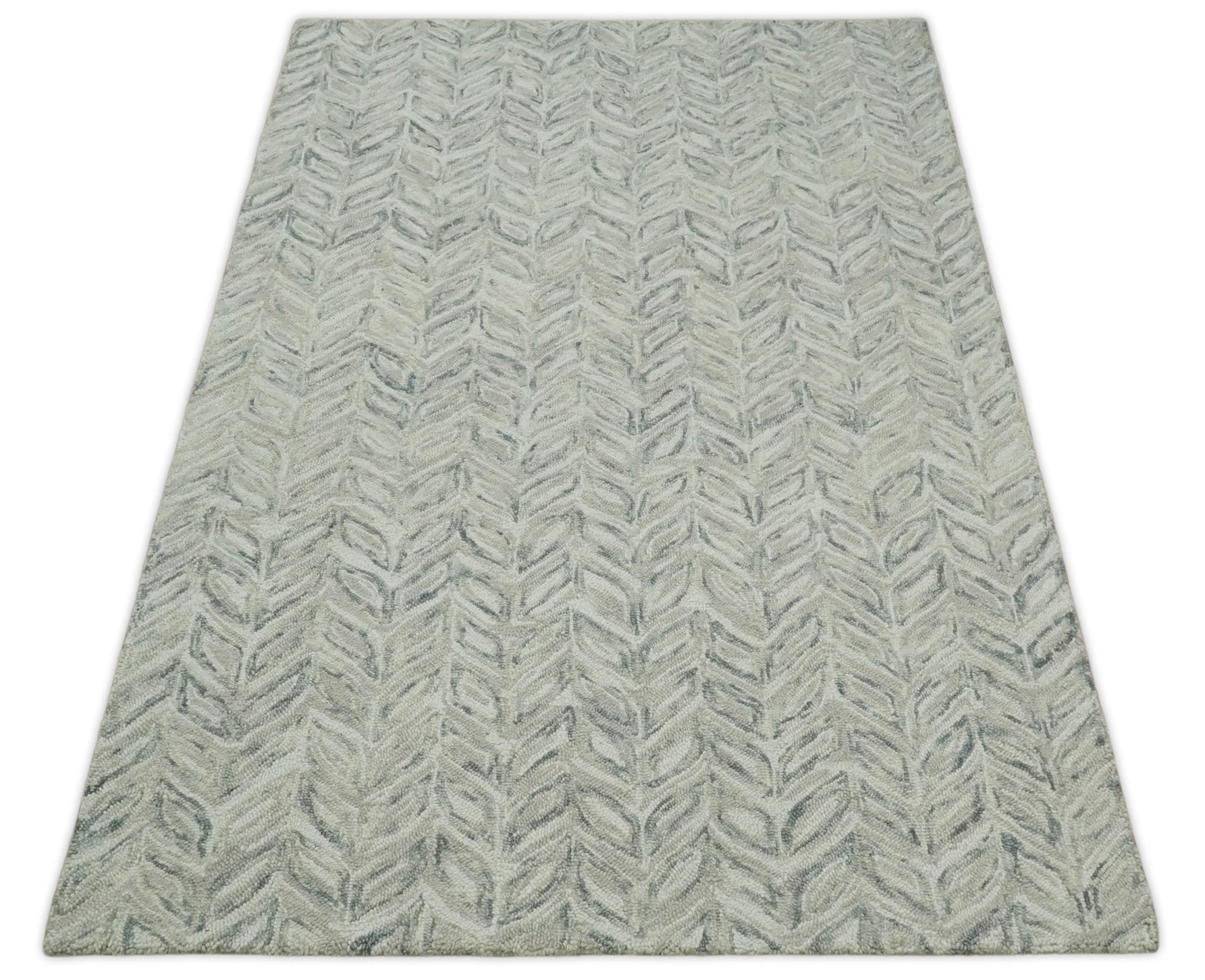 Modern Leaf Beige and Gray Hand Tufted Custom Made Wool Loop Rug