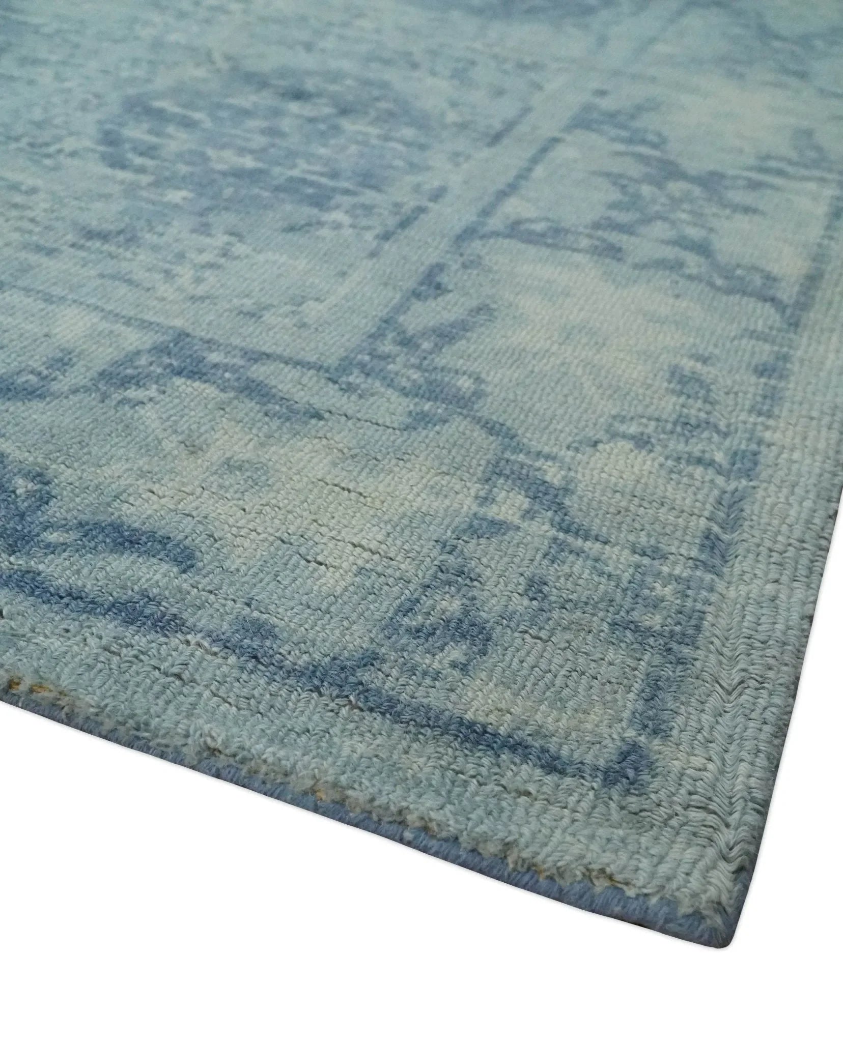 5x8 Ivory and Blue Traditional Ikat design Hand Tufted Wool Area Rug - The Mayfair Hall