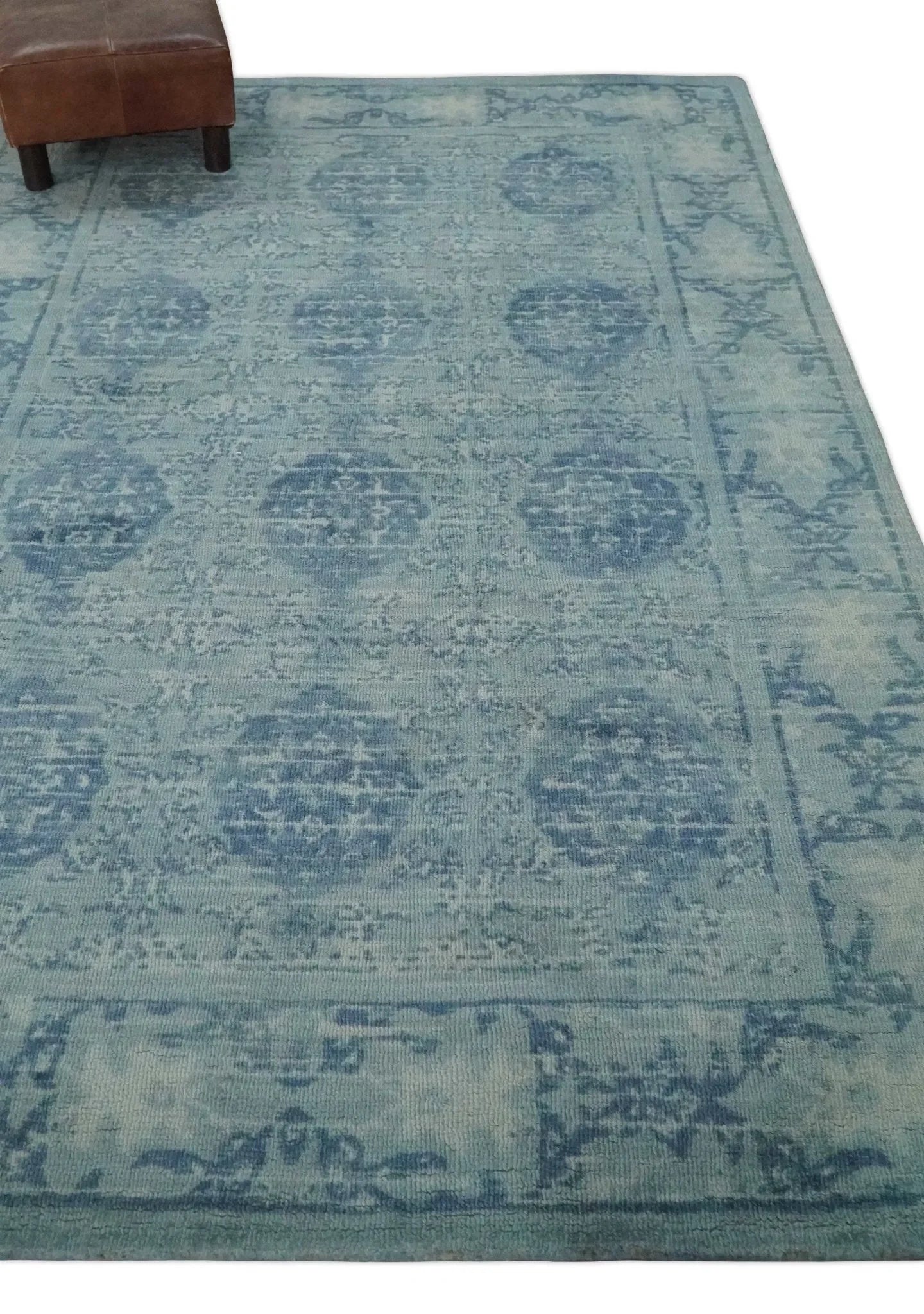 5x8 Ivory and Blue Traditional Ikat design Hand Tufted Wool Area Rug - The Mayfair Hall