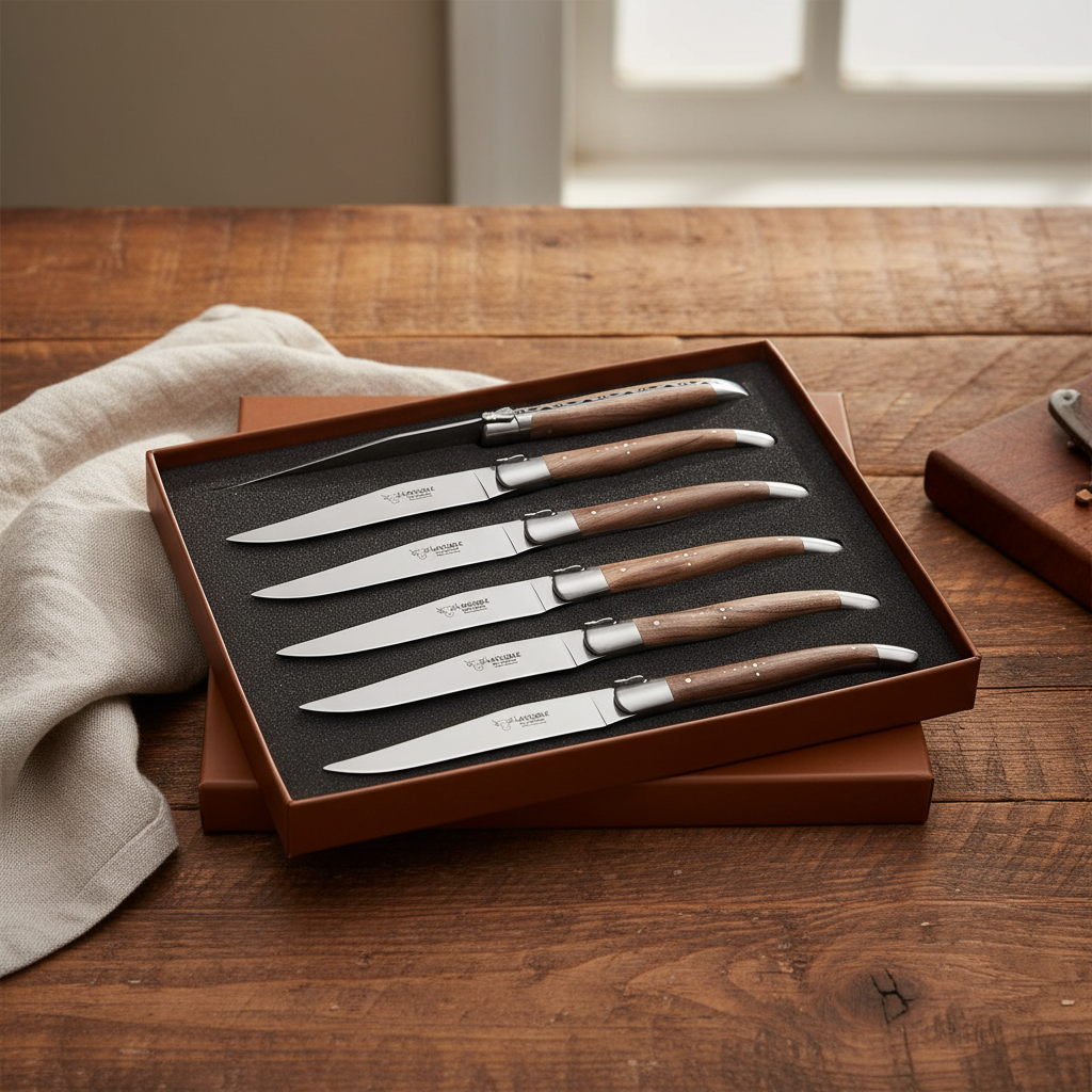 Laguiole en Aubrac Luxury Steak/Table Knives 6-Piece Set with Walnut Handle