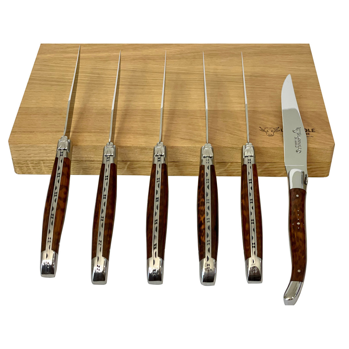 Laguiole en Aubrac Handcrafted 6-Piece Steak Knife Set with Amourette Snakewood Handles