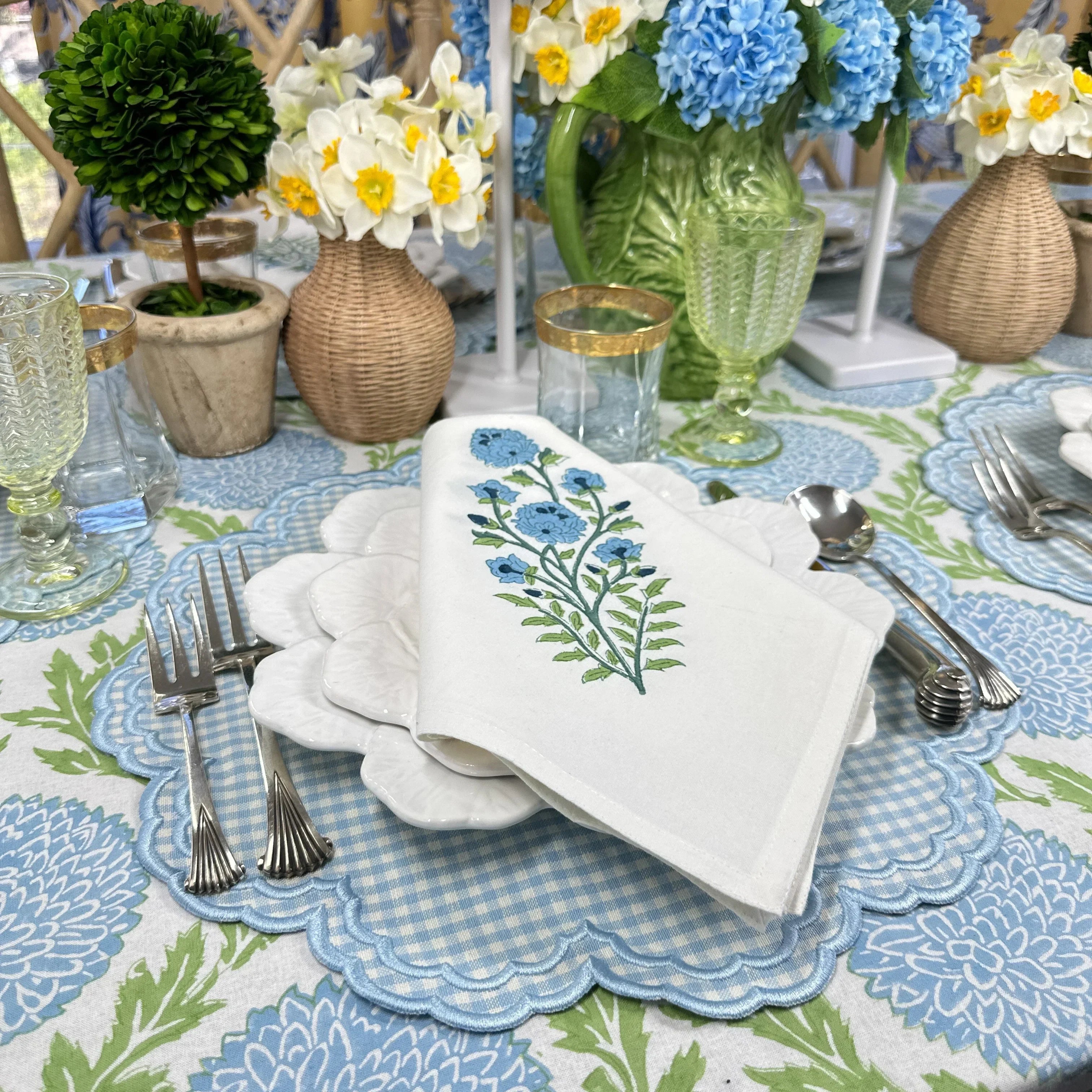 Blue and Green, Flowers & Vines - Tablecloth - The Mayfair Hall