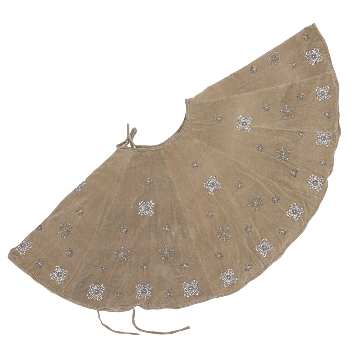 Extra-Large Snowflake Velvet Christmas Tree Skirt in Taupe by Joanna Buchanan