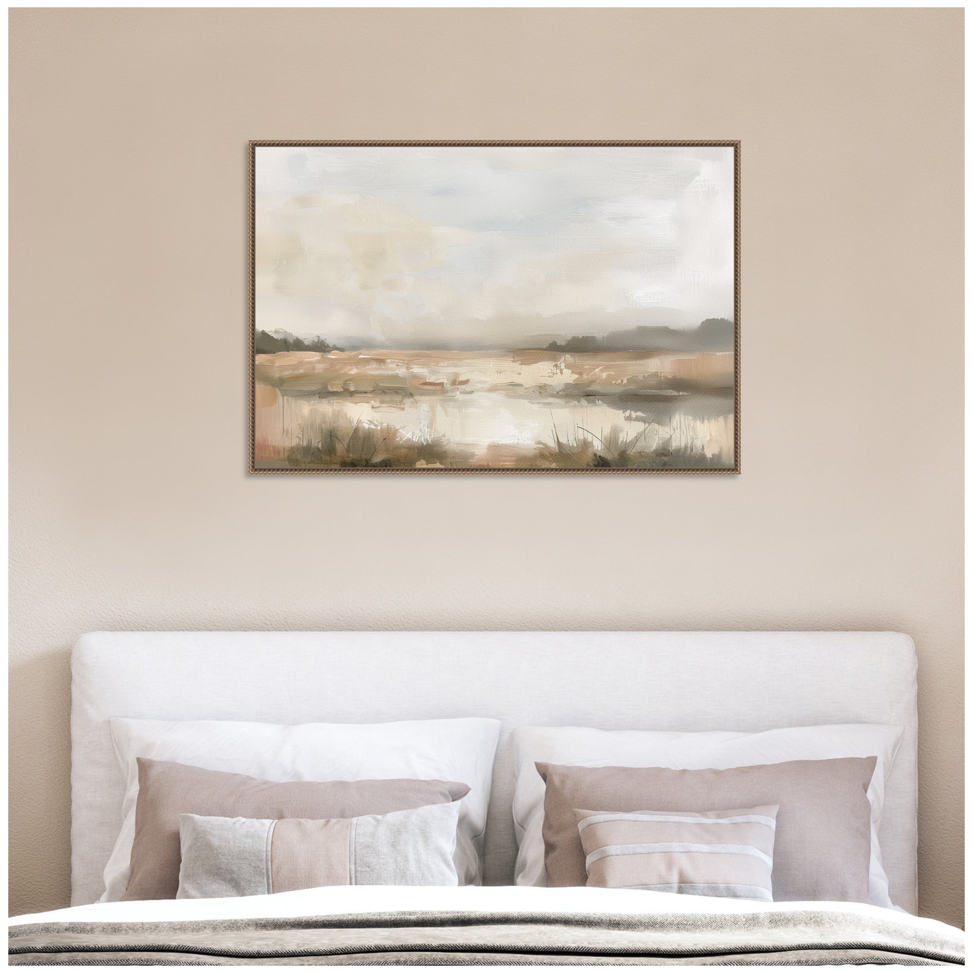 Neutral Abstract Landscape by The Creative Bunch Studio Framed Canvas Wall Art Print