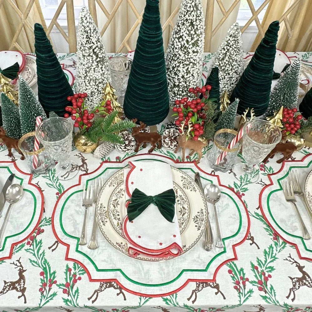 Enchanted Christmas Reindeer Block Print Tablecloth