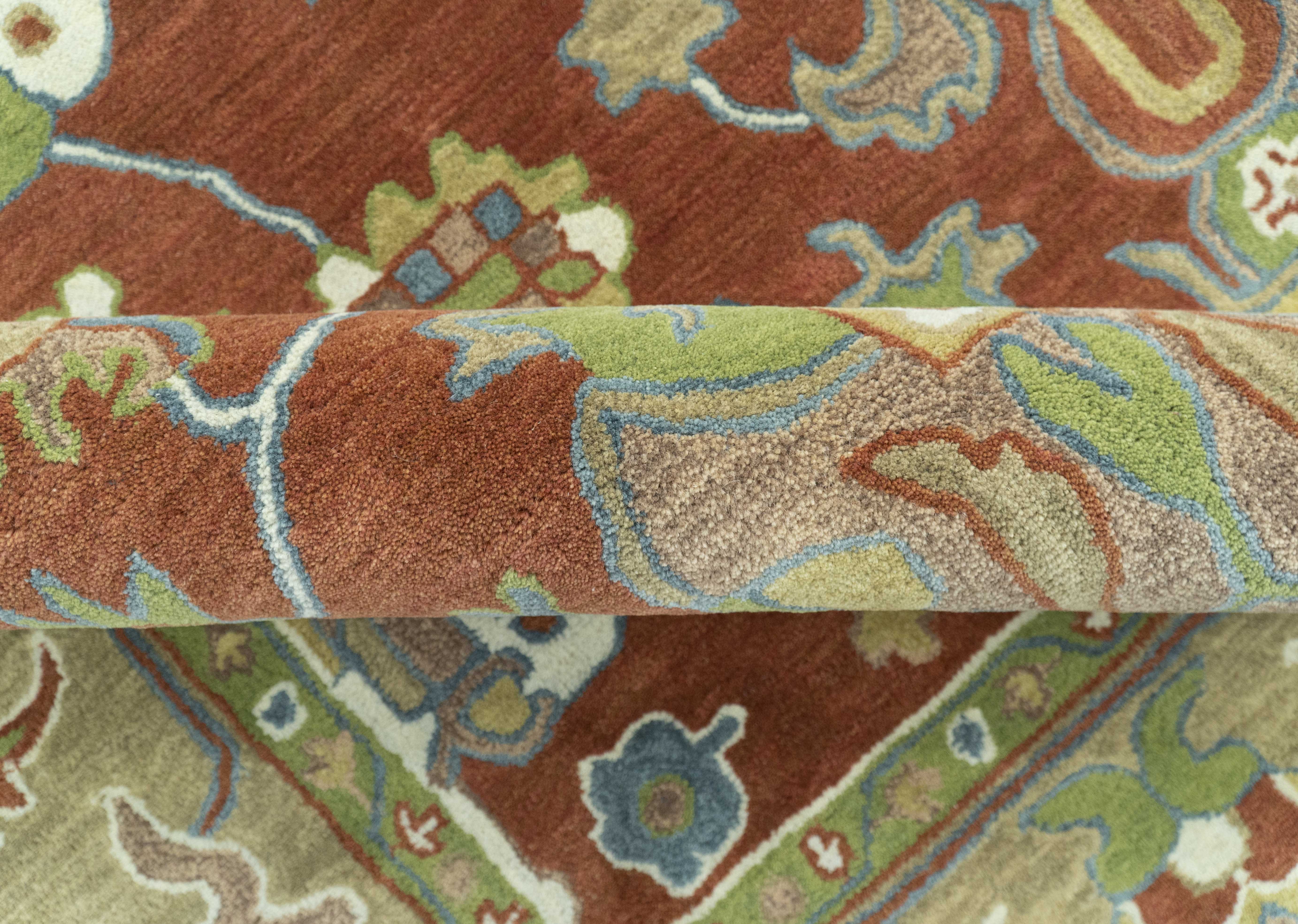 Hand Tufted Wool Area Rug in Rust And Beige with Traditional Oushak Design (8 x 10)