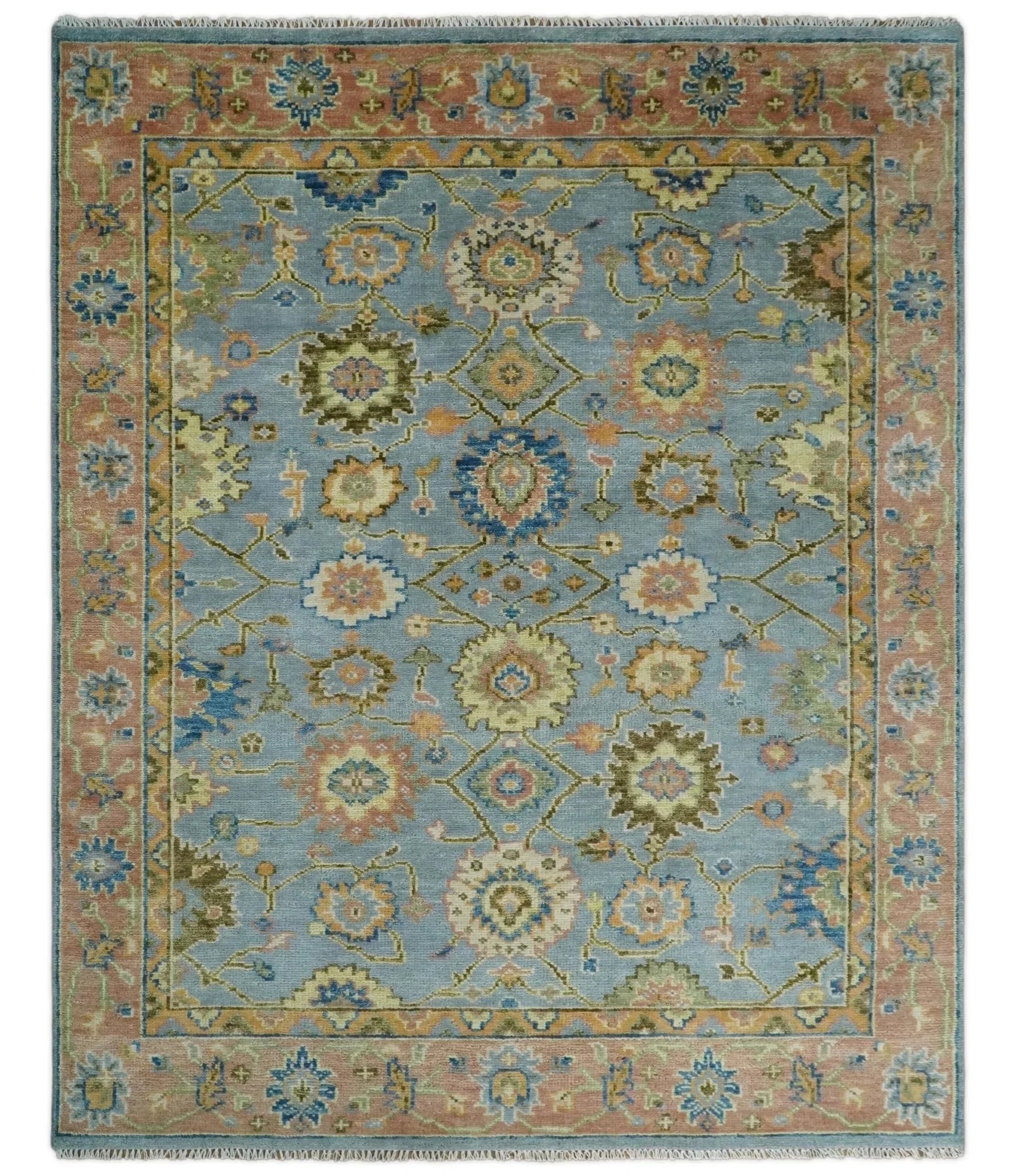 Blue and Rust Antique Traditional Oushak Area Rug - The Mayfair Hall