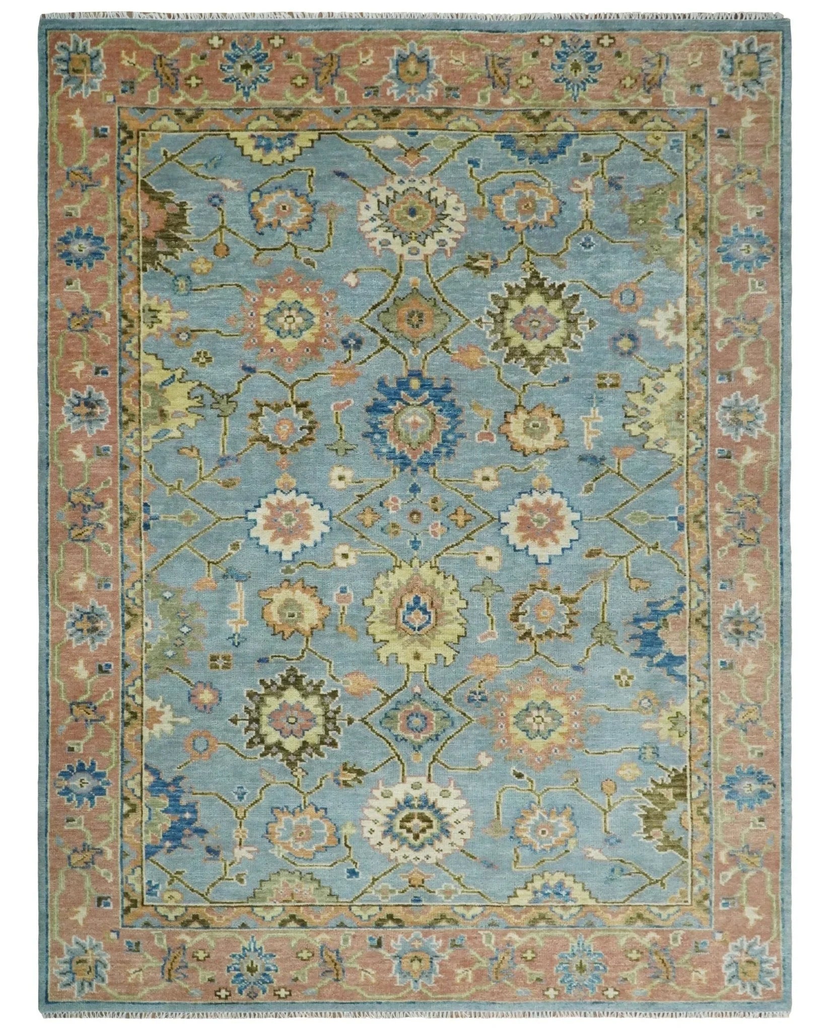 Blue and Rust Antique Traditional Oushak Area Rug - The Mayfair Hall
