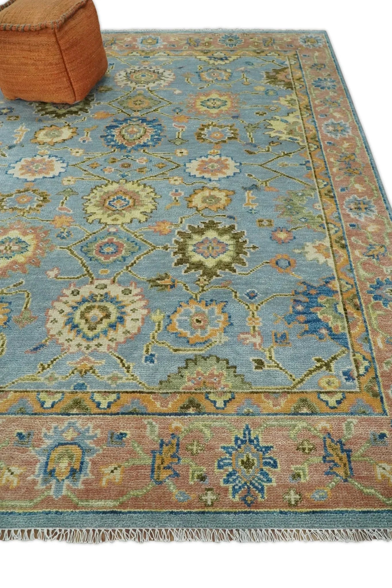 Blue and Rust Antique Traditional Oushak Area Rug - The Mayfair Hall