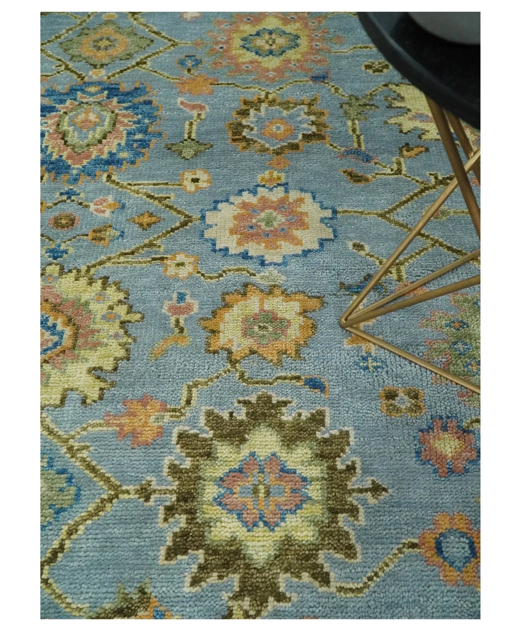 Blue and Rust Antique Traditional Oushak Area Rug - The Mayfair Hall
