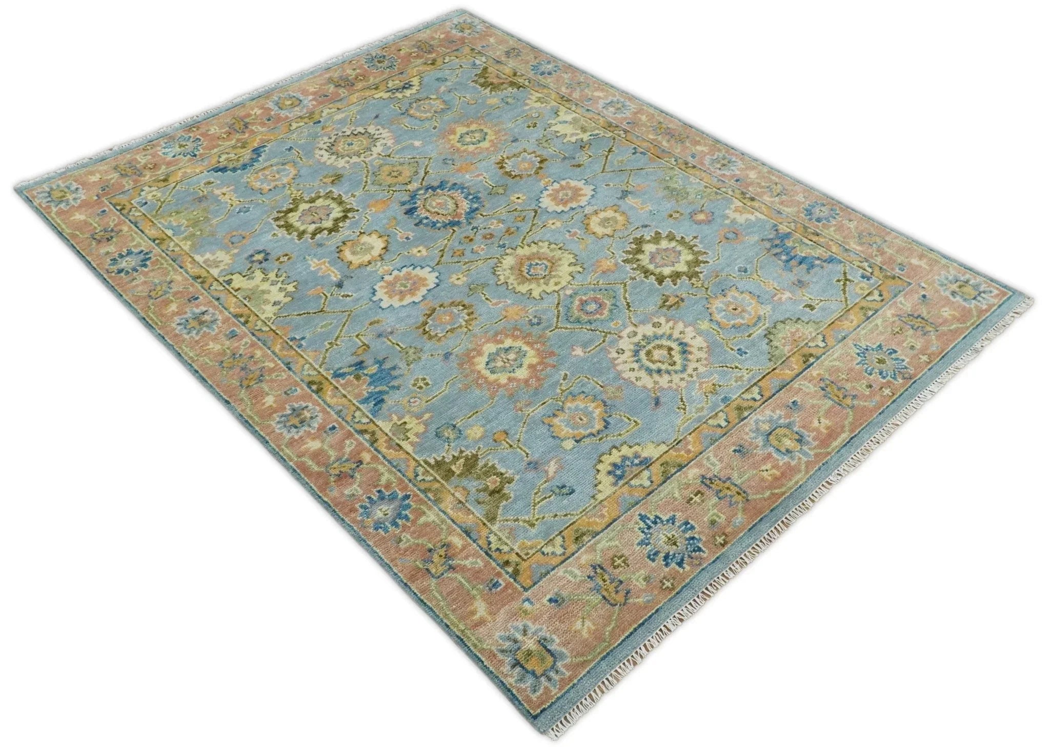Blue and Rust Antique Traditional Oushak Area Rug - The Mayfair Hall