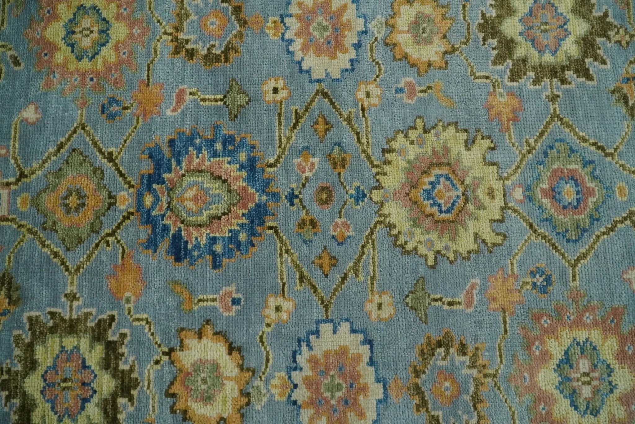 Blue and Rust Antique Traditional Oushak Area Rug - The Mayfair Hall