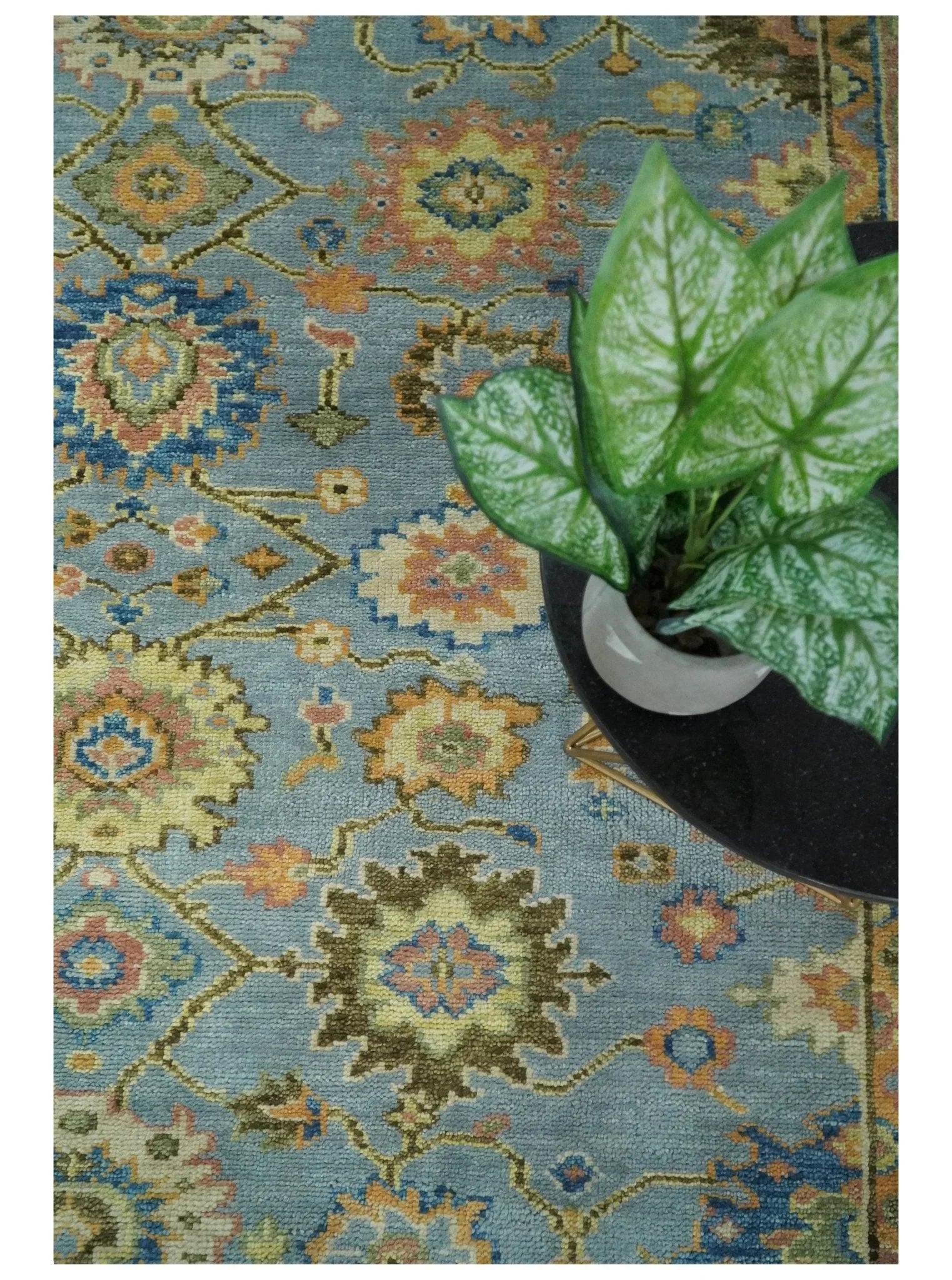 Blue and Rust Antique Traditional Oushak Area Rug - The Mayfair Hall